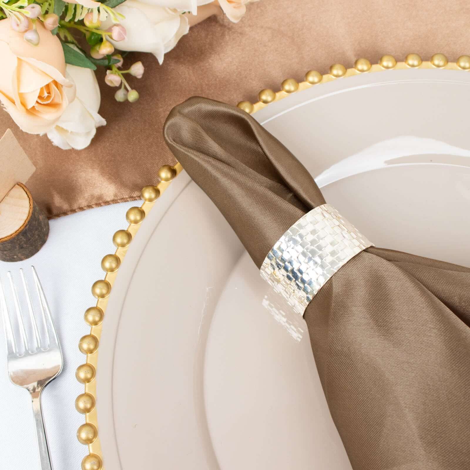 5 Pack Satin 20"x20" Napkins Taupe - Luxurious Shine & Smooth Dinner Napkins