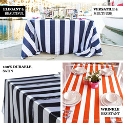 Satin 60"x102" Rectangle Tablecloth Red/White - Stripe Design with Stylish Smooth Finish Table Cover