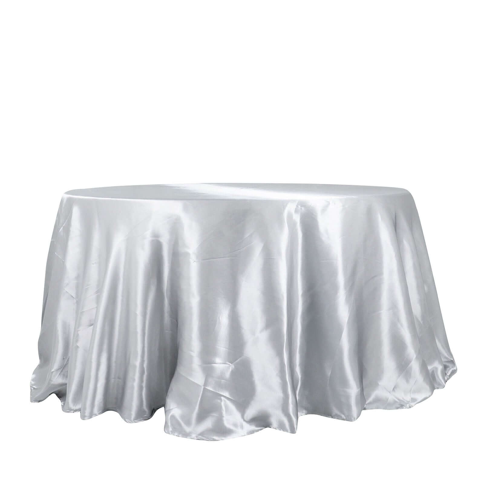 Satin 132" Round Tablecloth Silver - Stylish Seamless Table Cover