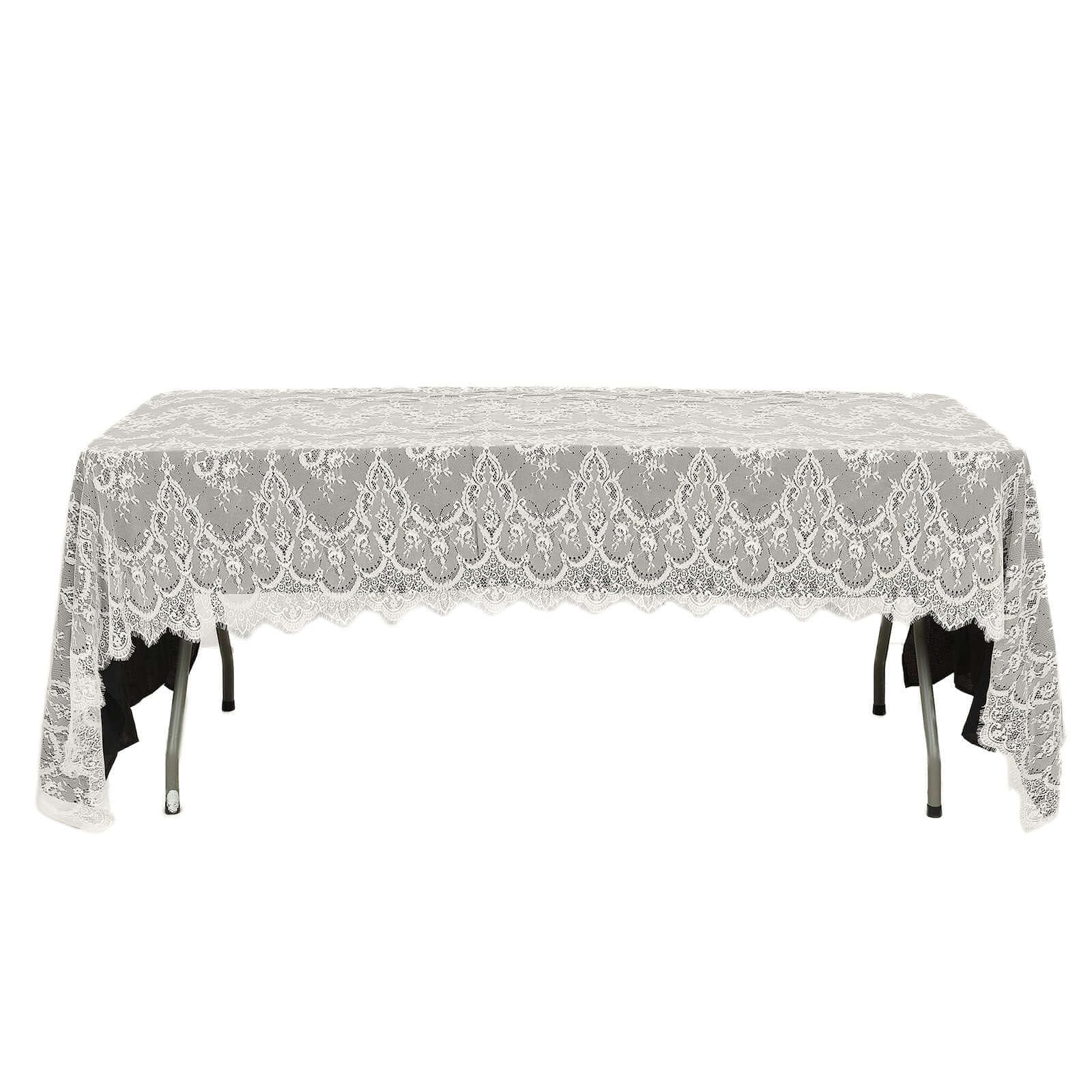 Lace 60"x120" Rectangle Tablecloth Ivory - Vintage Lace Design with Scalloped Frill Edges