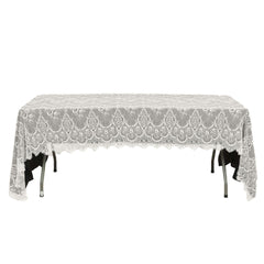 Lace 60"x120" Rectangle Tablecloth Ivory - Vintage Lace Design with Scalloped Frill Edges