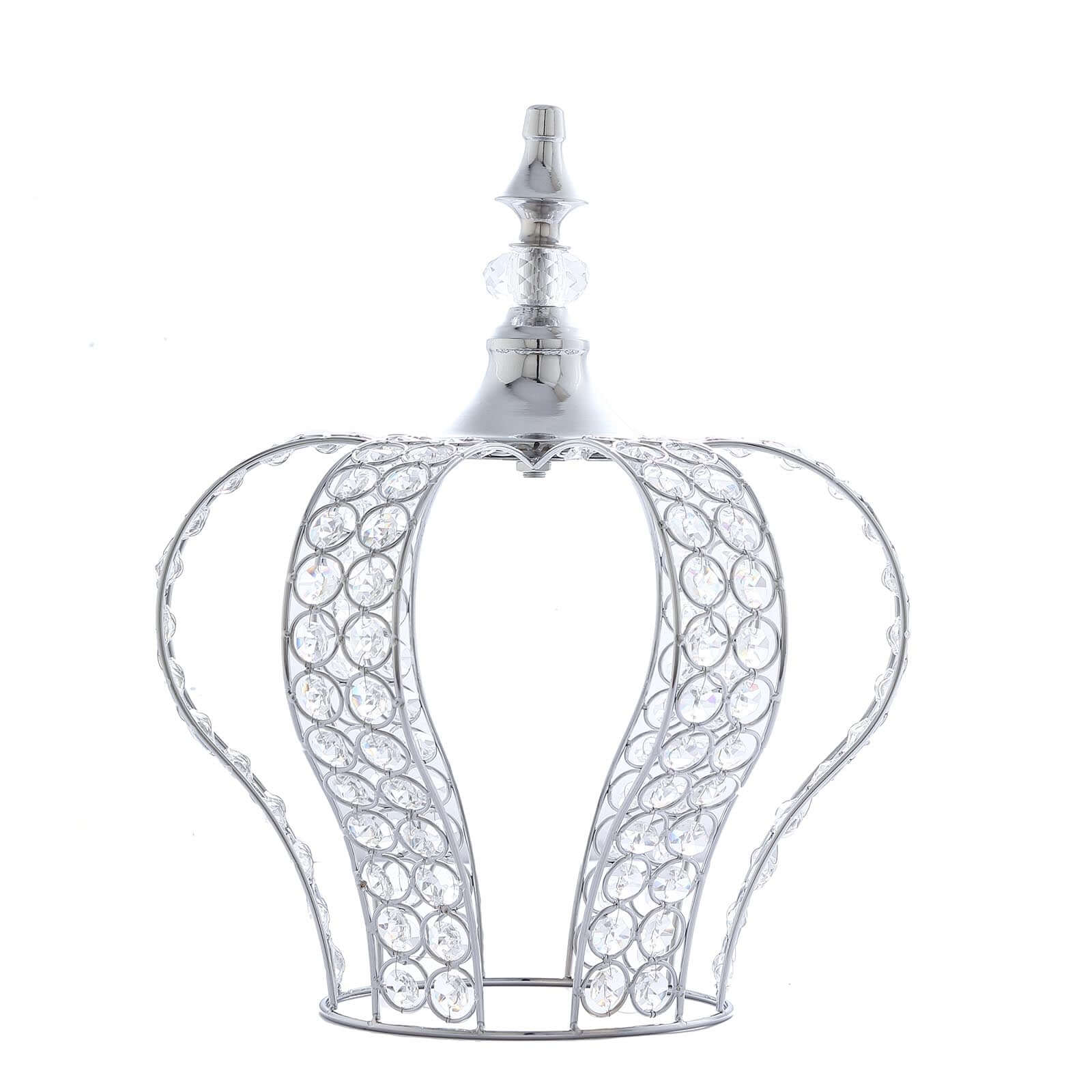 Crystal-Bead Royal Crown Cake Topper Metallic Silver - Dazzling Cake Centerpiece Decor for Luxurious Birthdays Receptions & Romantic Celebrations 14"
