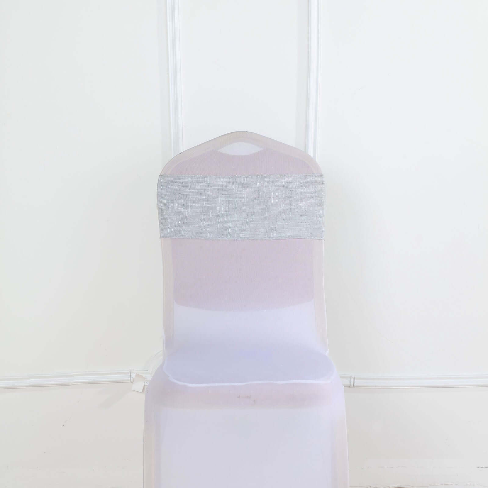 5 Pack Linen Chair Sashes 6"x108" Slubby Textured Silver - Durable Wrinkle-Resistant Decor for Weddings & Gatherings