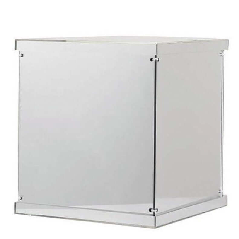12" Silver Mirrored Acrylic Display Box, Pedestal Riser with Interchangeable Lid and Base