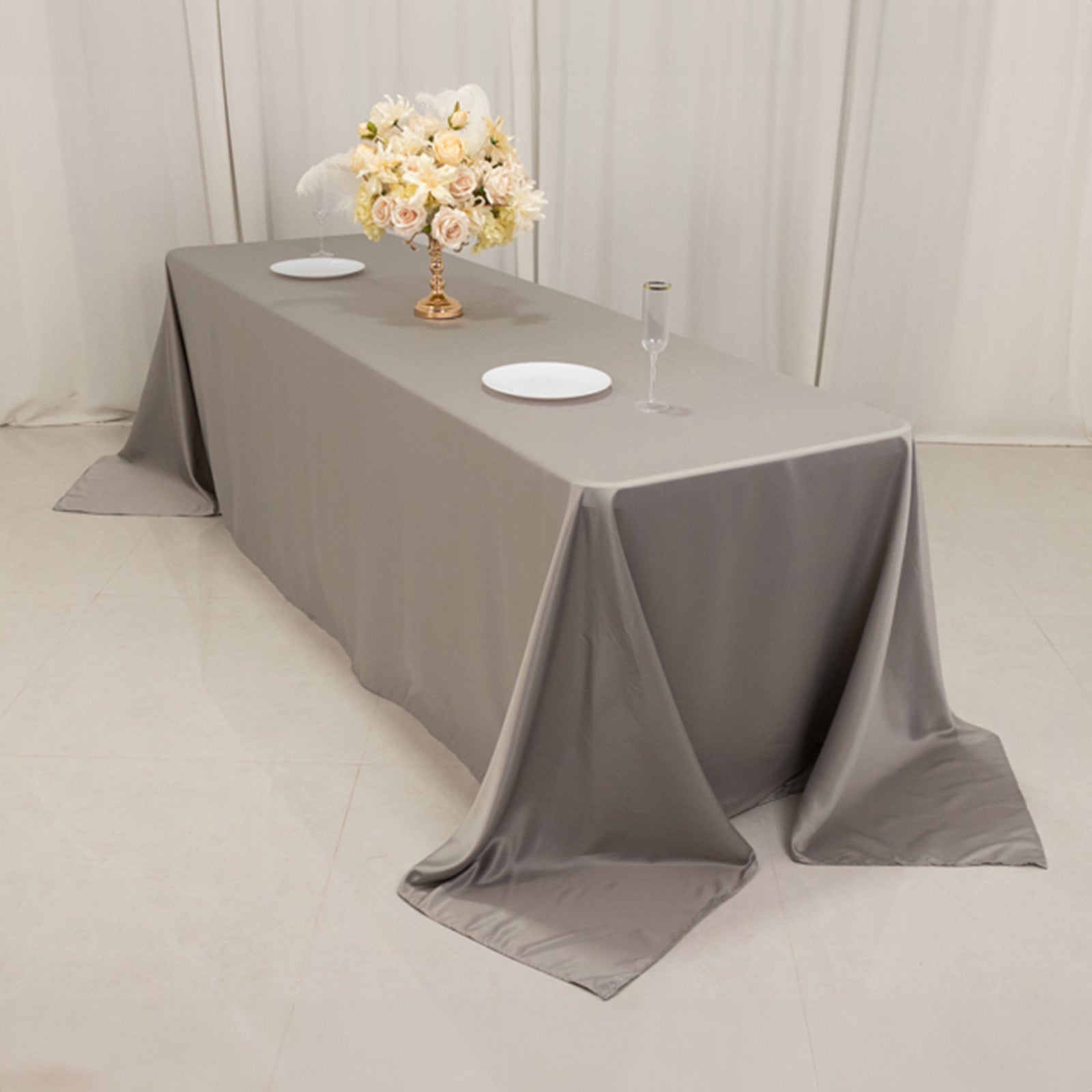 Lamour Satin 90"x156" Rectangle Tablecloth Silver - Luxurious, Soft Seamless Table Cover