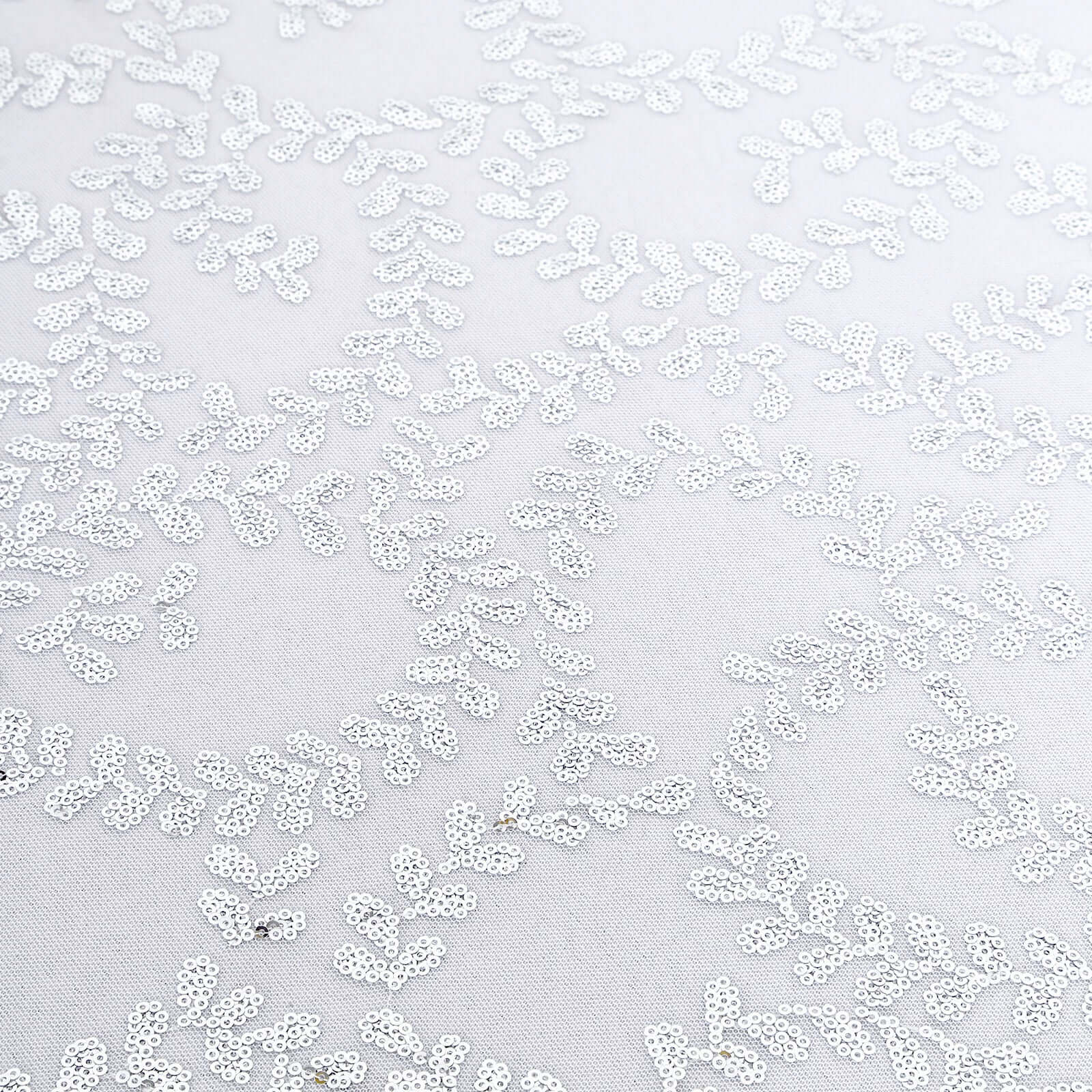 Tulle 120" Round Tablecloth Silver - Seamless Sequin Leaf Embroidered Table Cover