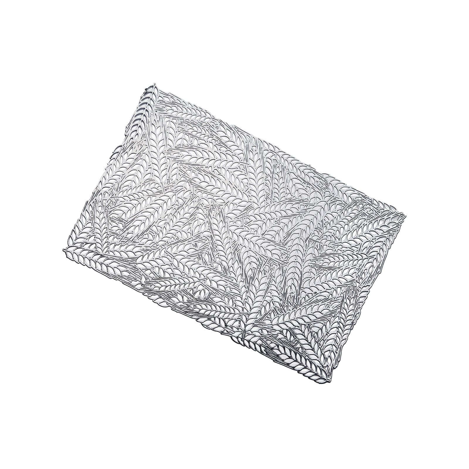 6-Pack Table Mats Wheat Design Silver - Vinyl Rectangle Non-Slip Surface for Stylish Settings 12"x18"