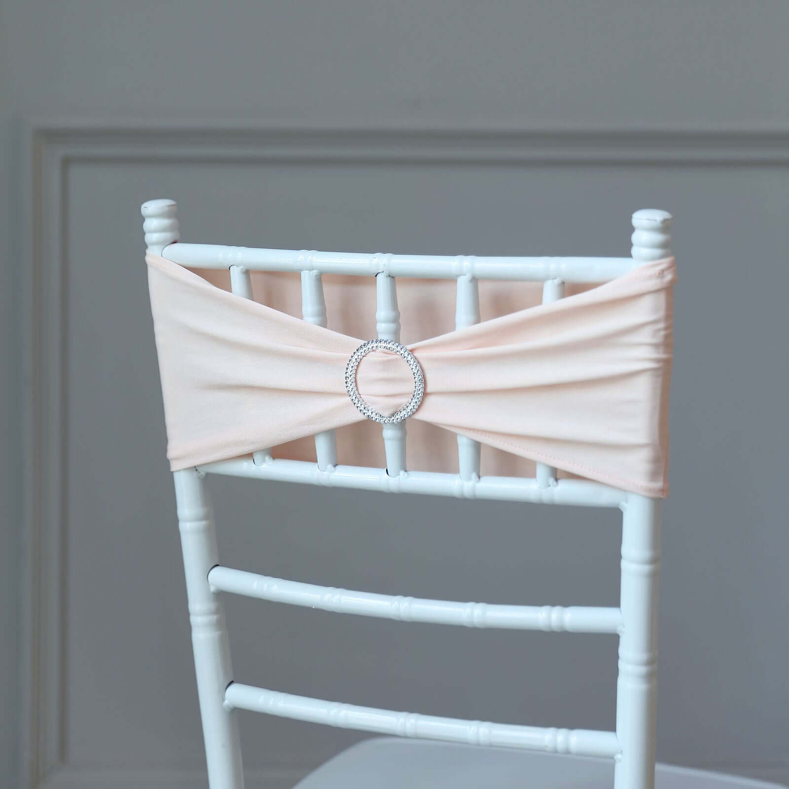 5 Pack Stretch Spandex Chair Sashes Blush - Reusable Chair Bands with Silver Diamond Ring Slide Buckle 5"x14"