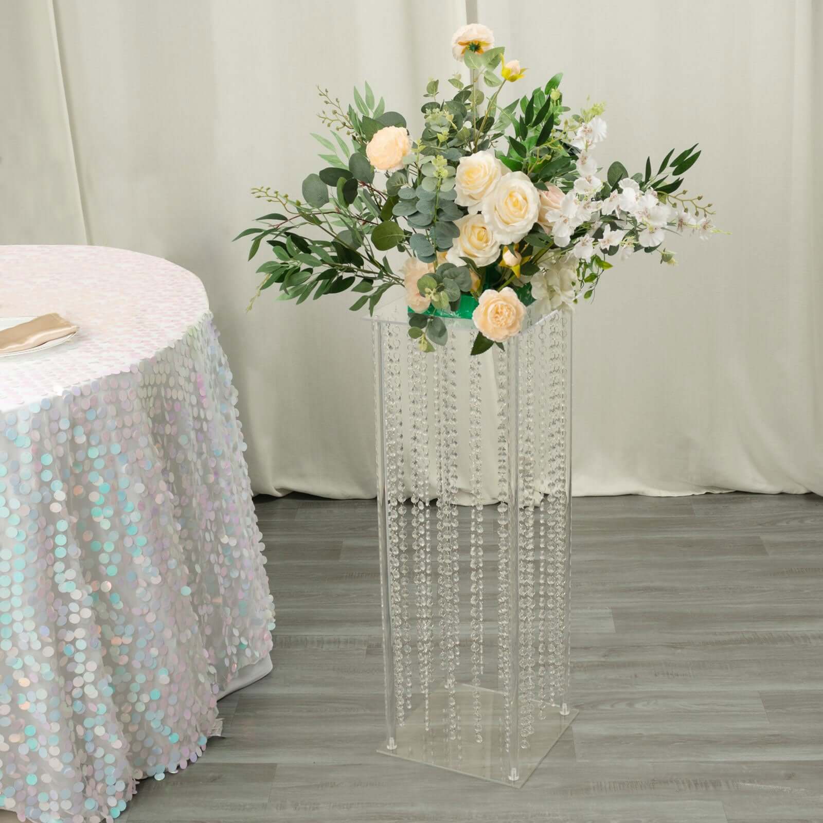 Acrylic Flower Pedestal Vase Pillar Stand with Crystal Beads Clear - Stylish Wedding Floor Centerpiece 40"