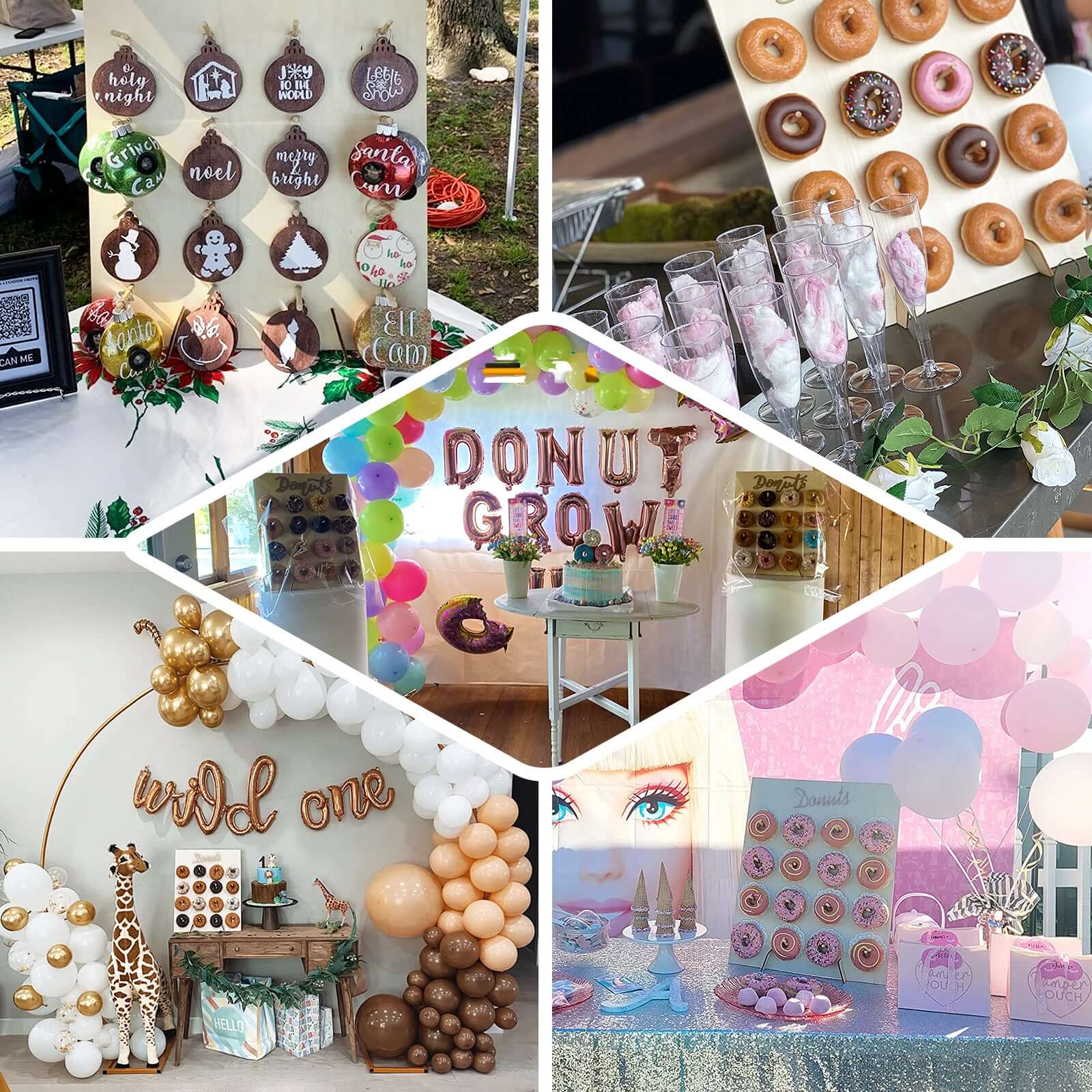 Natural Wood Rectangle Donut Wall Stand - Space Saving Detachable Rustic Chic Doughnut Pegboard Dessert Display Pretzel Bagel Holder 19"