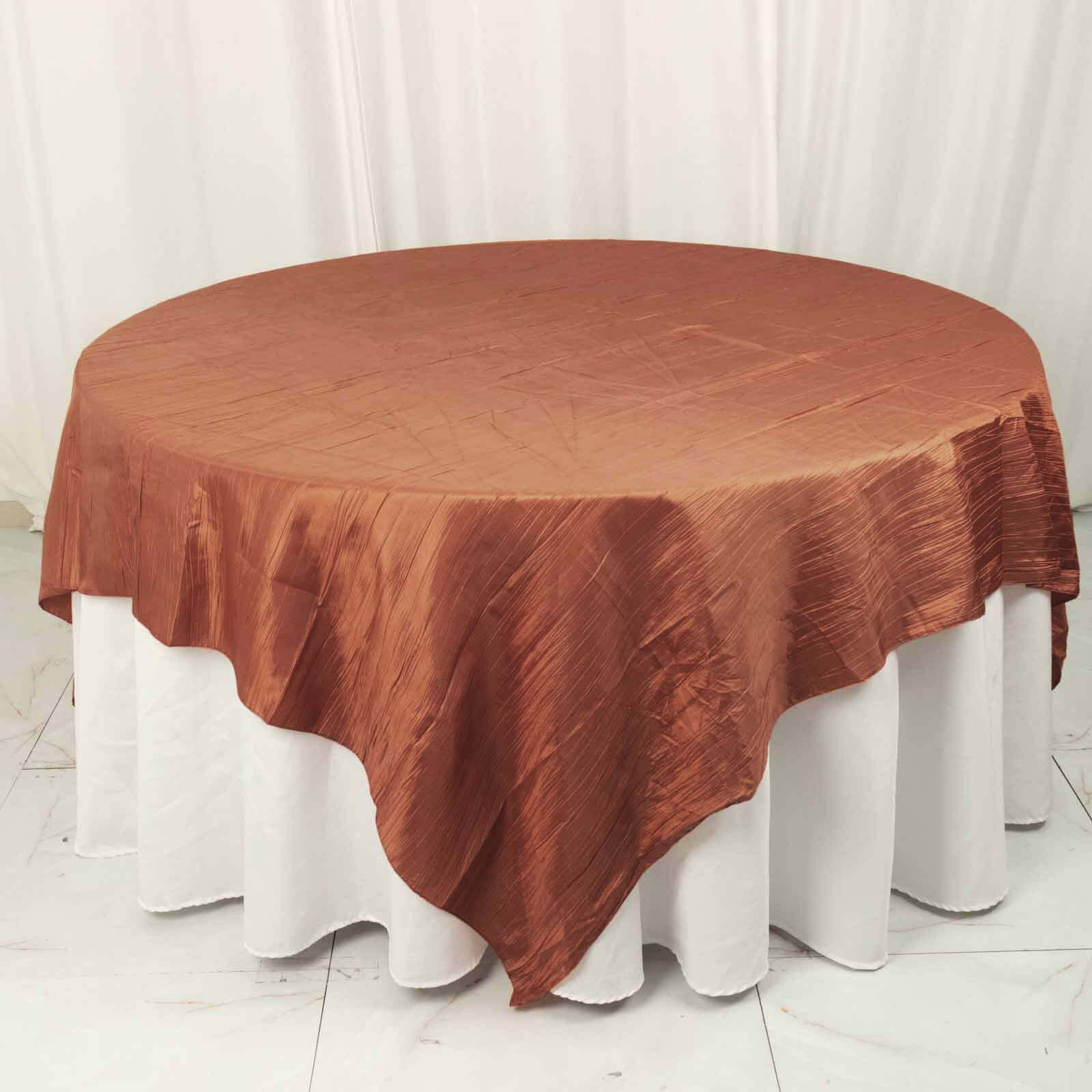 Taffeta 90"x90" Table Overlay Square Tablecloth Terracotta (Rust) - Accordion Crinkle Table Cover