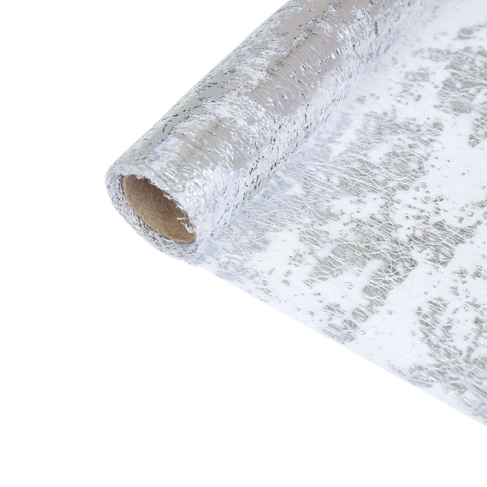 Mesh Polyester 108" Table Runner Roll Metallic Silver - Distressed Foil Look Disposable Table Decor