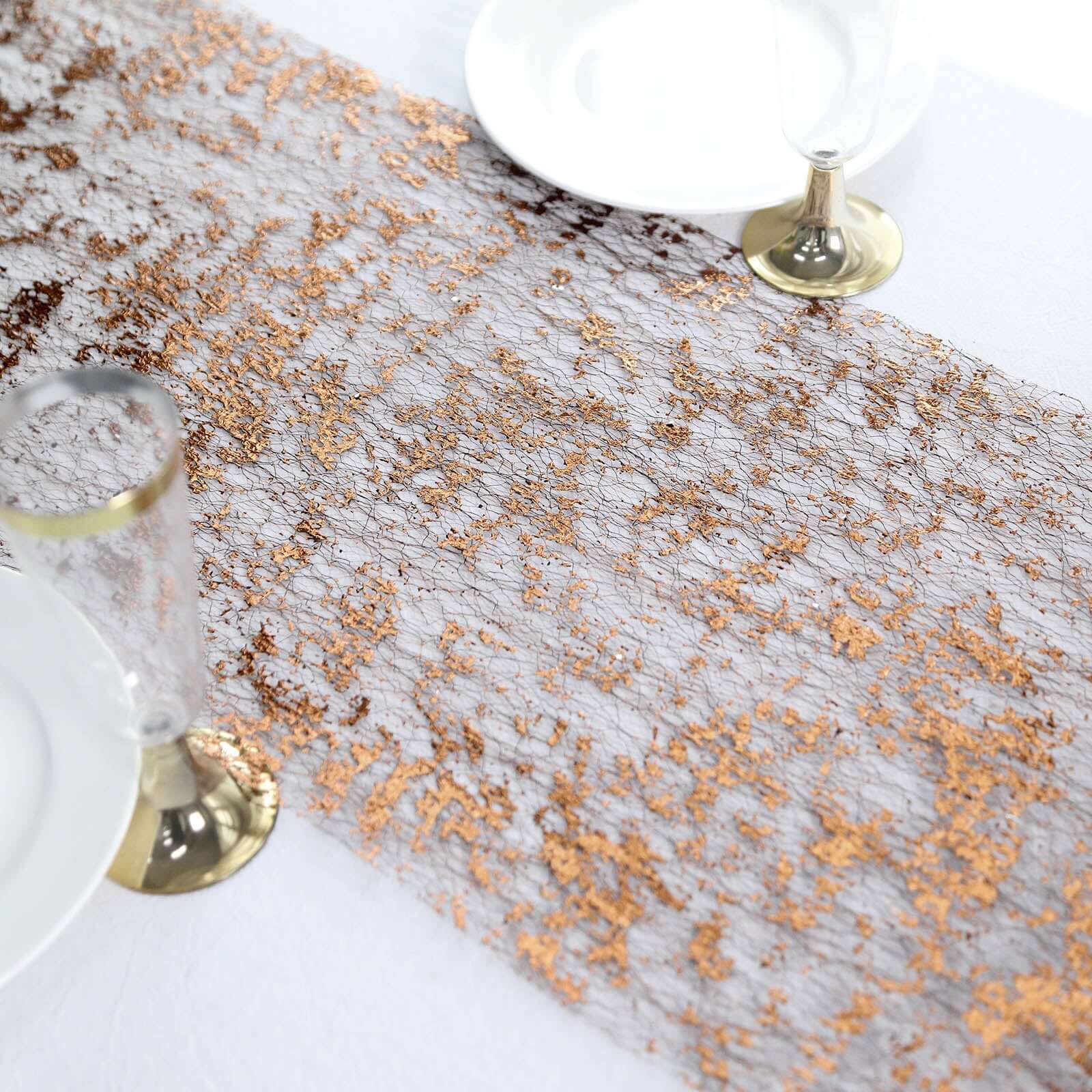 Mesh Polyester 108" Table Runner Roll Metallic Bronze - Distressed Foil Look Disposable Table Decor