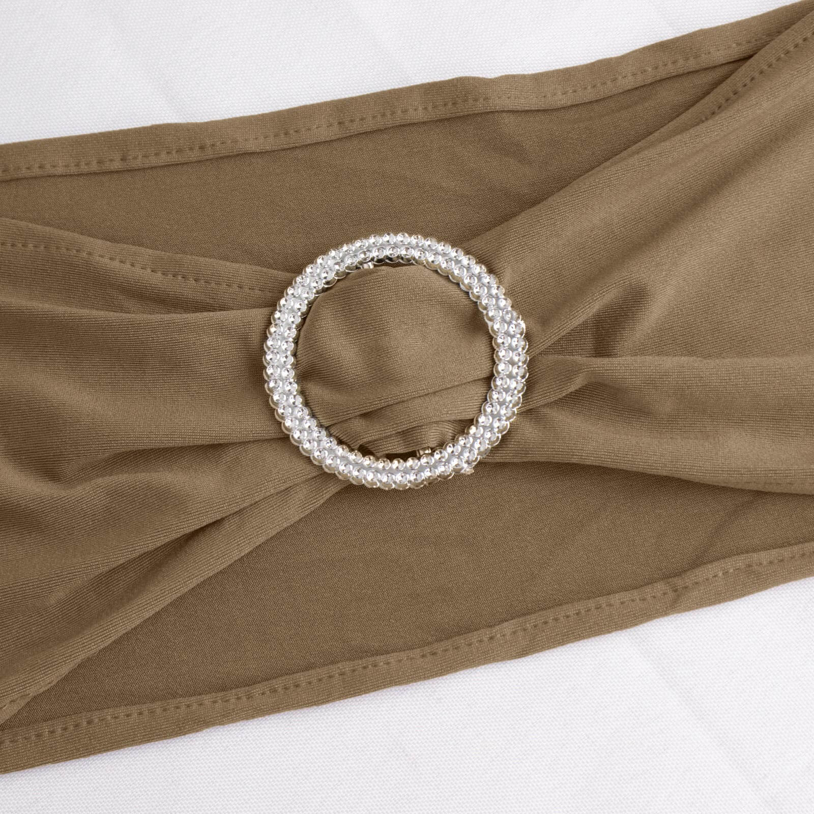 5 Pack Stretch Spandex Chair Sashes Taupe - Reusable Chair Bands with Silver Diamond Ring Slide Buckle 5"x14"
