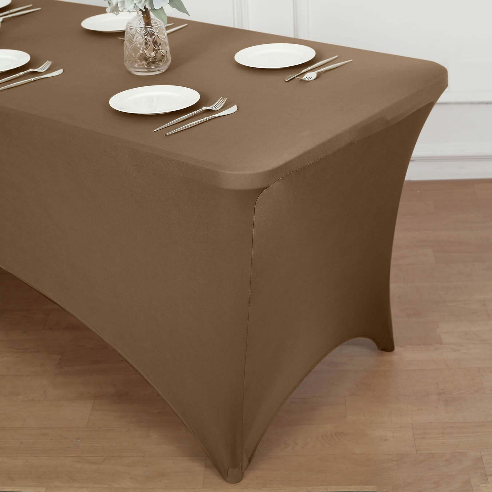 Stretch Spandex 6ft Rectangle Tablecloth Taupe - Durable Form-Fitting Table Cover