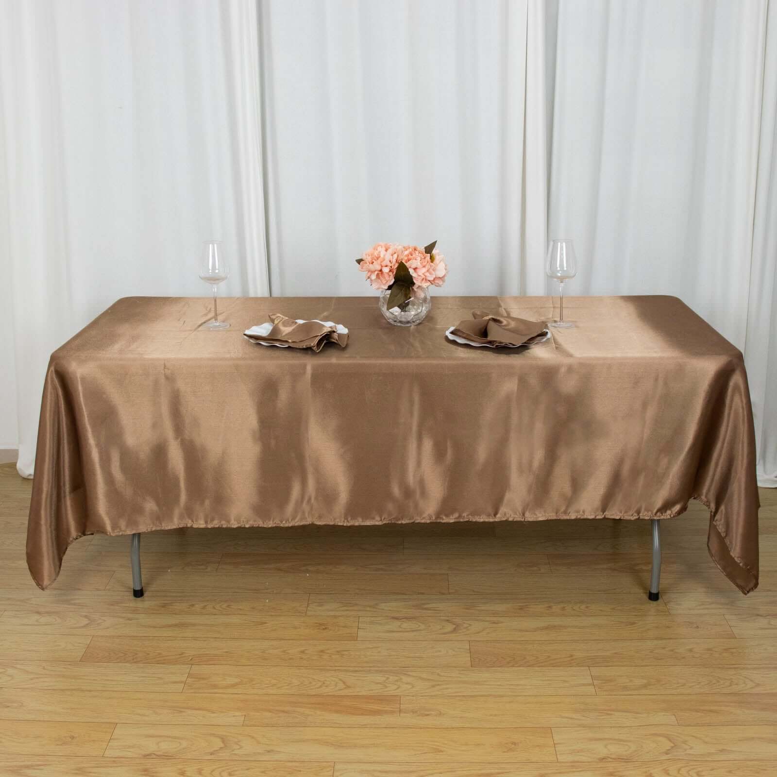 Satin Rectangular 60"x102" Tablecloth Taupe - Smooth and Lustrous Table Cover