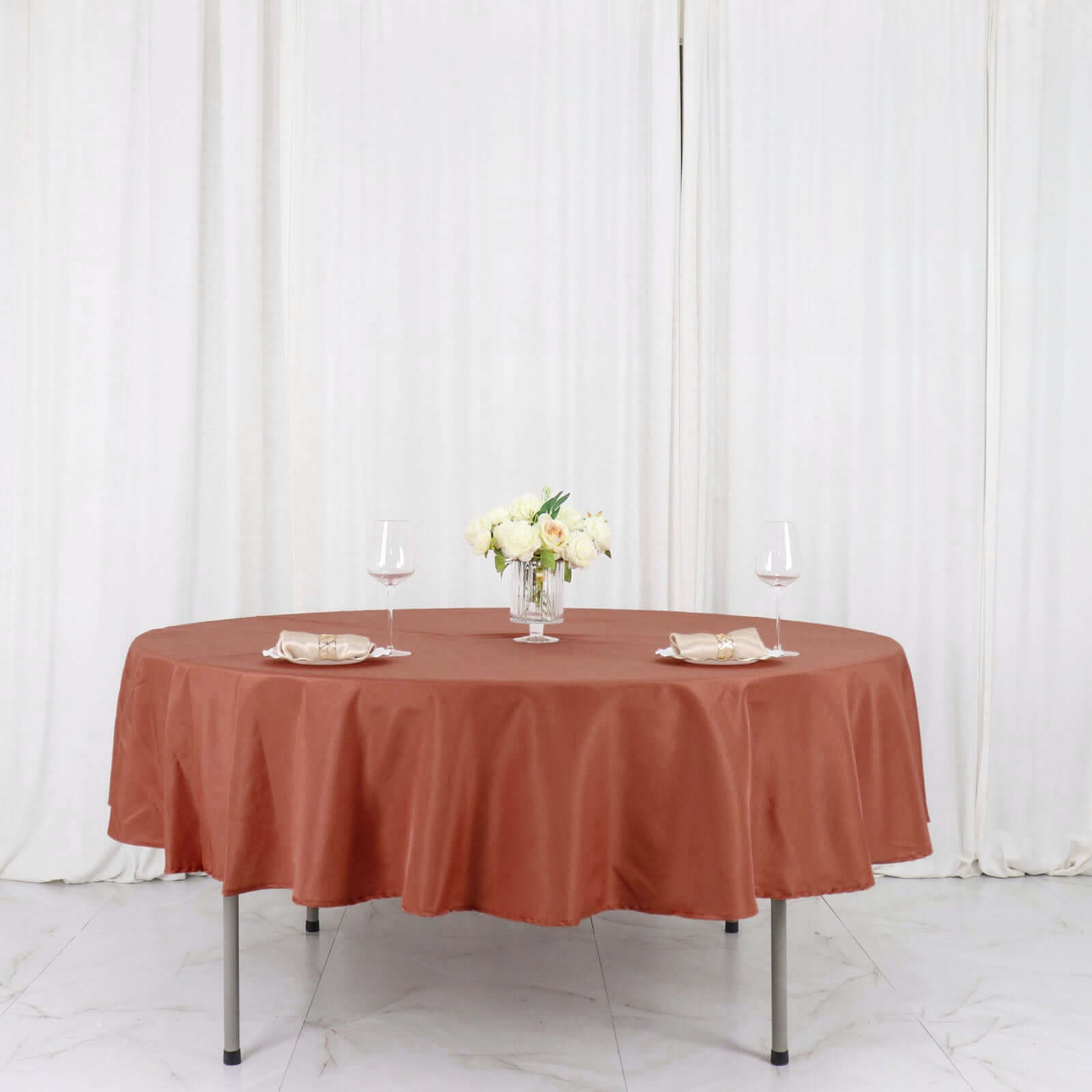 Polyester 90" Round Tablecloth Terracotta (Rust) - Stain & Wrinkle-Resistant Table Cover