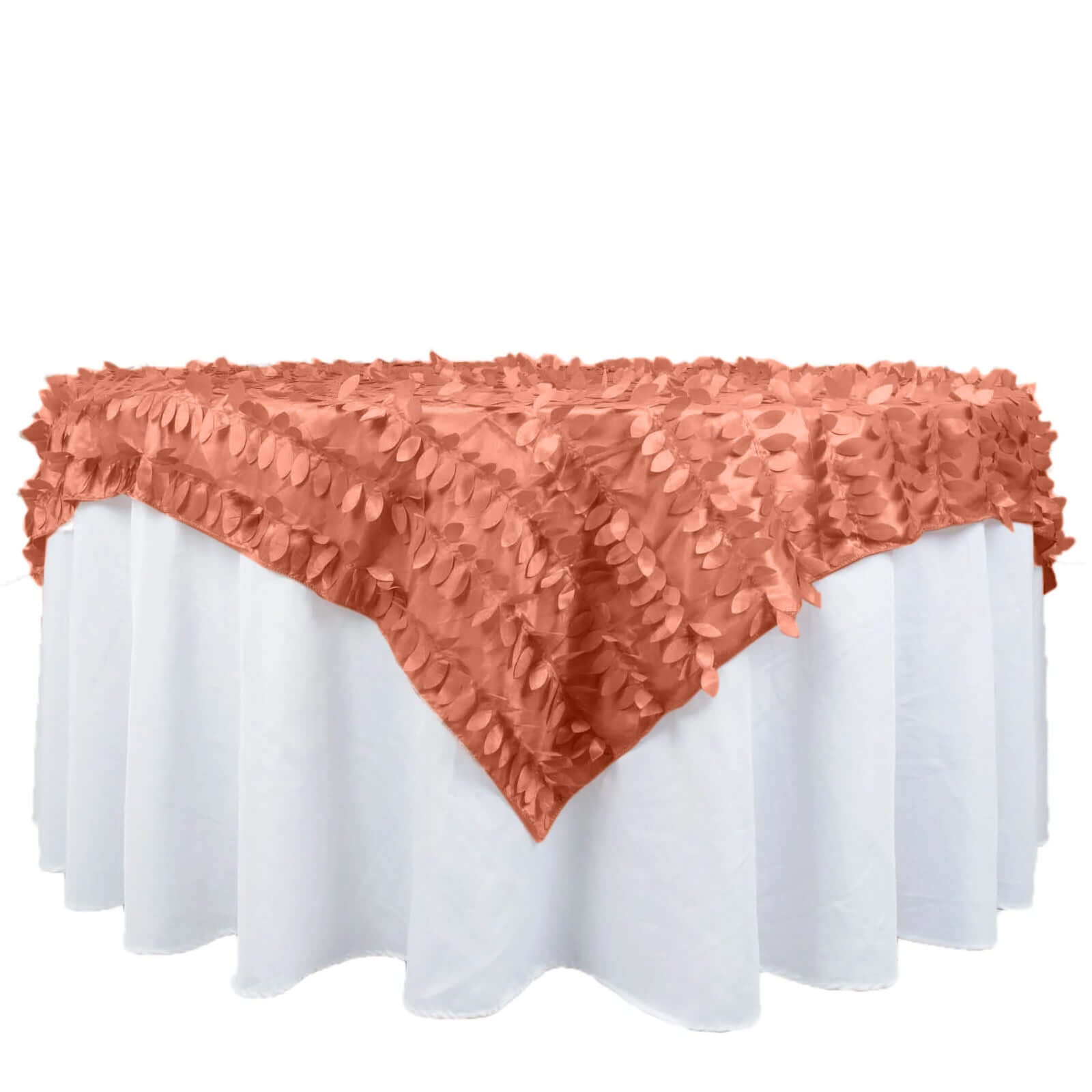 Taffeta 72"x72" Table Overlay Square Tablecloth Terracotta (Rust) - 3D Leaf Petal Table Cover