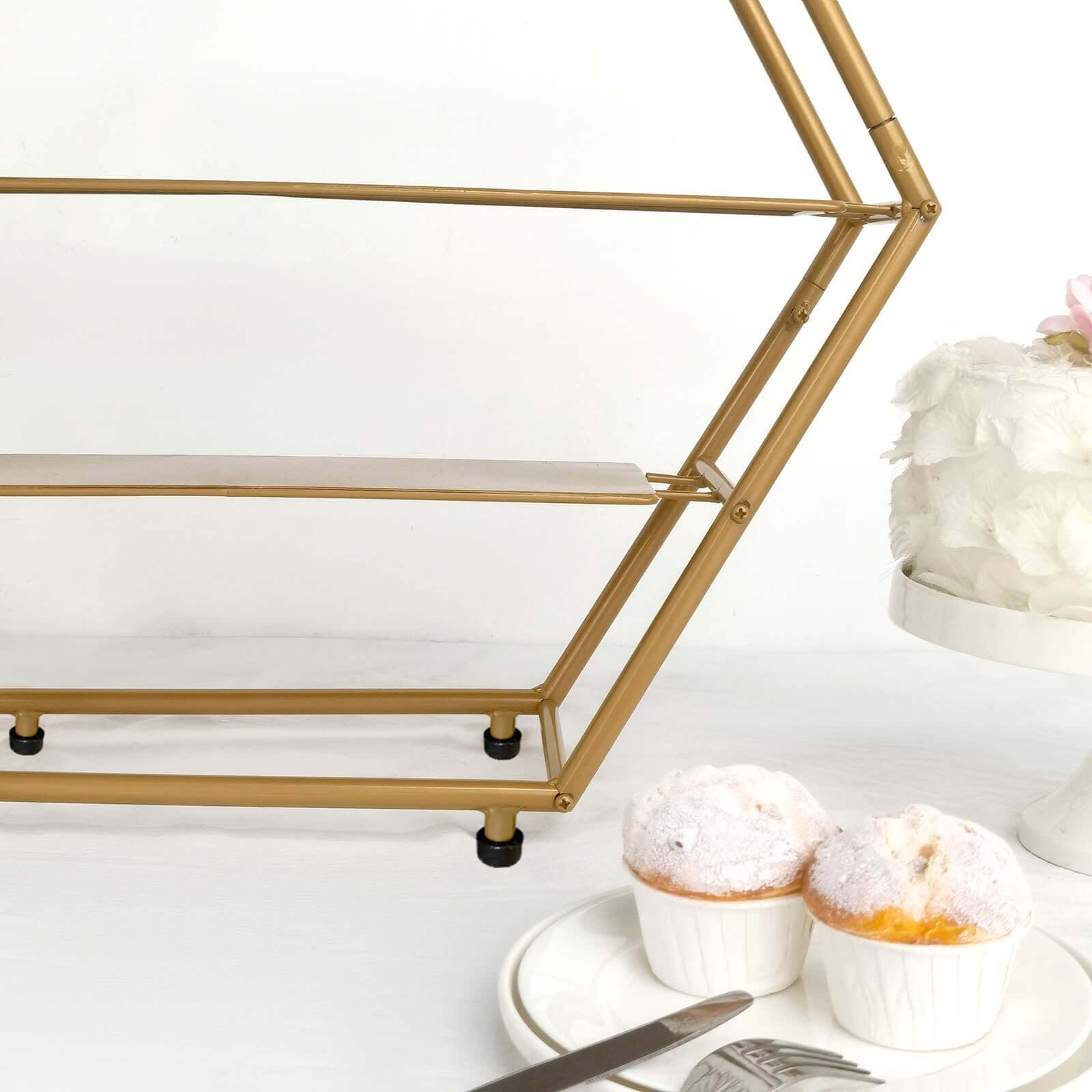 3-Tier Metal Hexagon Cupcake Stand Matte Gold - Stylish Geometric Dessert Holder Appetizer Display for Modern Weddings Dessert Buffets & Celebrations 21"