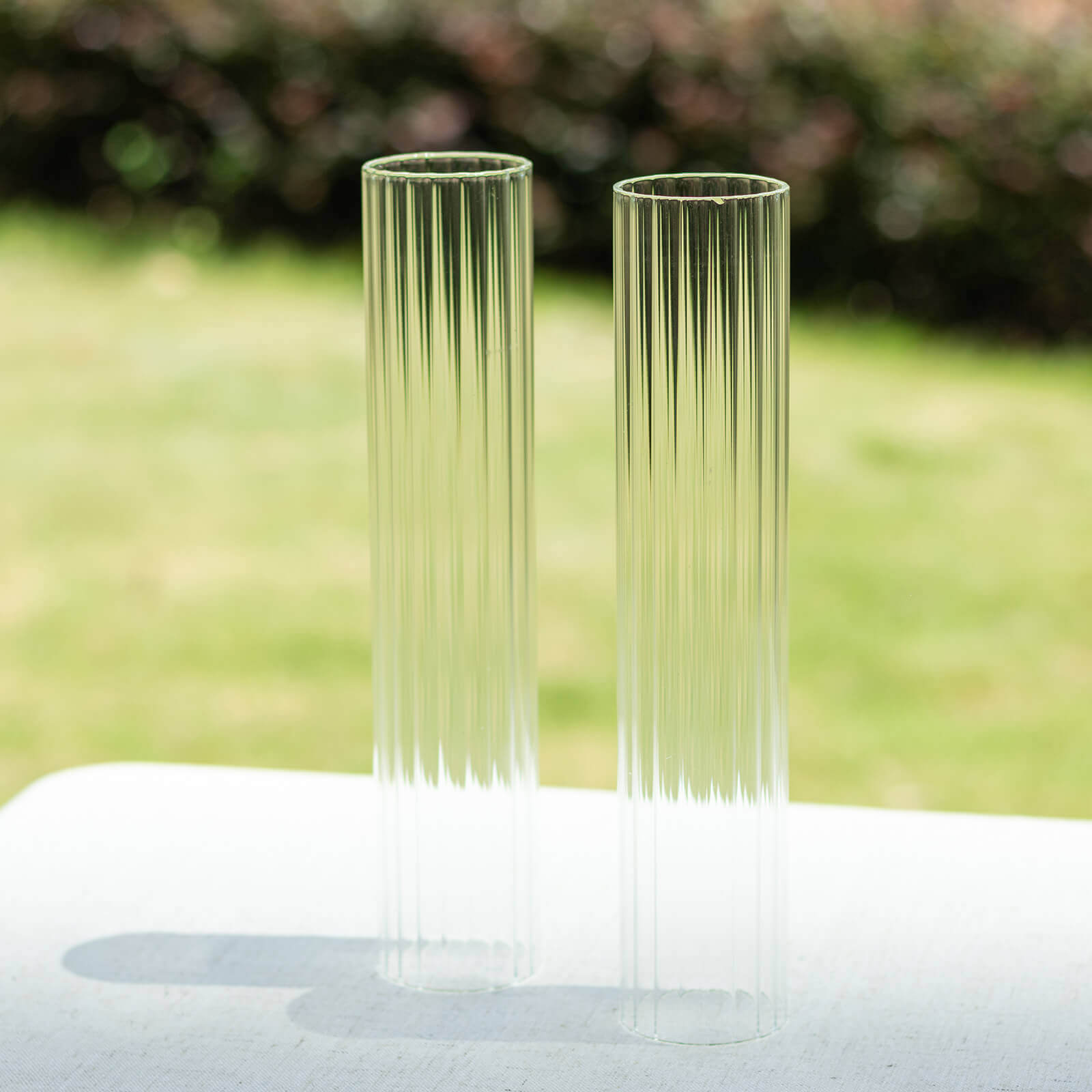 2-Pack Clear Ribbed Glass Hurricane Shades Open End Design - Stylish Candelabra Pillar Candle Holder Table Centerpiece 10"