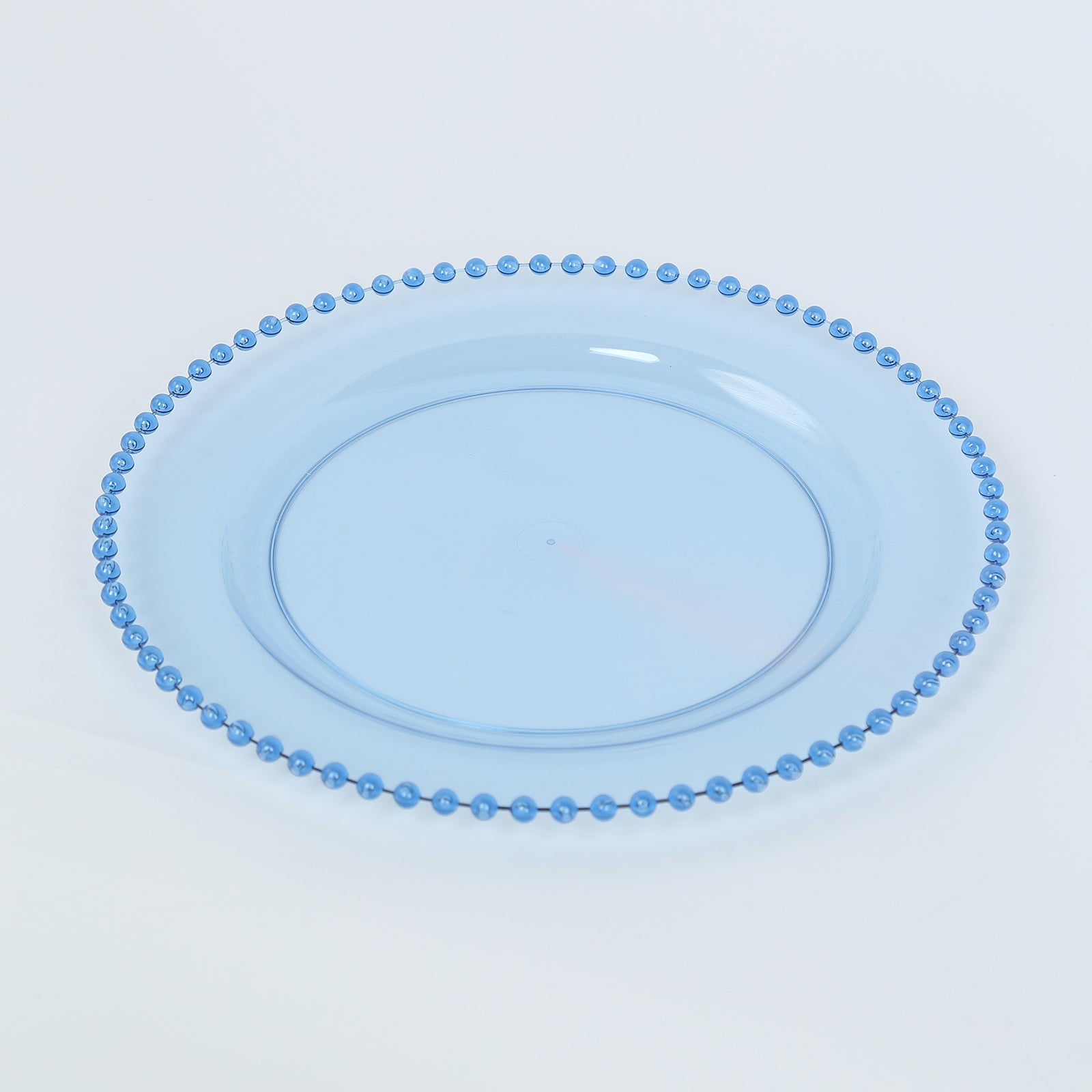 10-Pack Plastic 10" Round Dinner Plates in Transparent Dusty Blue with Beaded Rim - Disposable Party Plates for Banquets & Festive Occasions