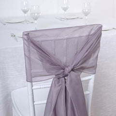 5 Pack Chiffon Chair Sashes Violet Amethyst - Soft & Lightweight Designer Chair Bows 22"x78"