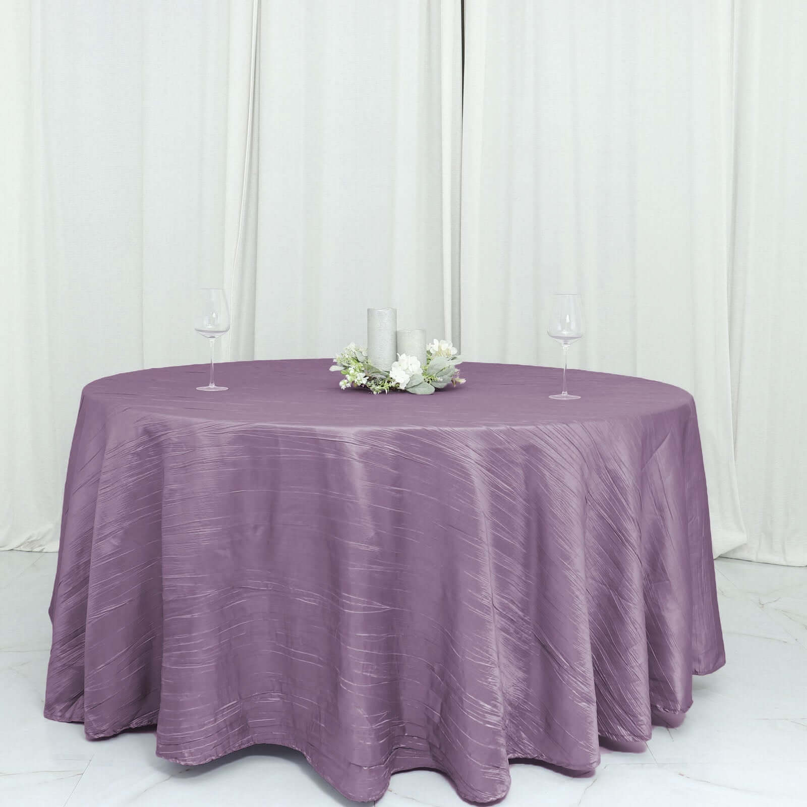 Taffeta 120" Round Tablecloth Violet Amethyst - Seamless Accordion Crinkle Table Cover