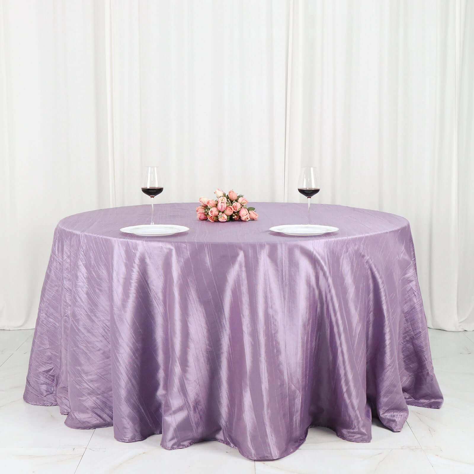 Taffeta 132" Round Tablecloth Violet Amethyst - Seamless Accordion Crinkle Table Cover