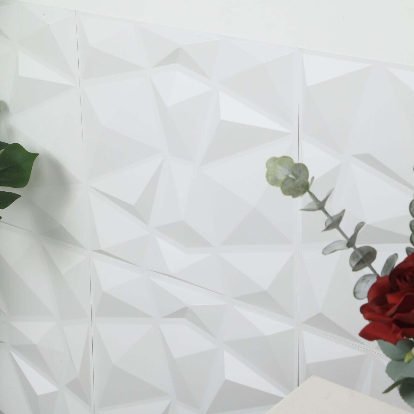 12 Pack 20"x20" Matte White 3D Texture PVC Diamond Design Wall Tiles, Stick On Waterproof Wall Panels