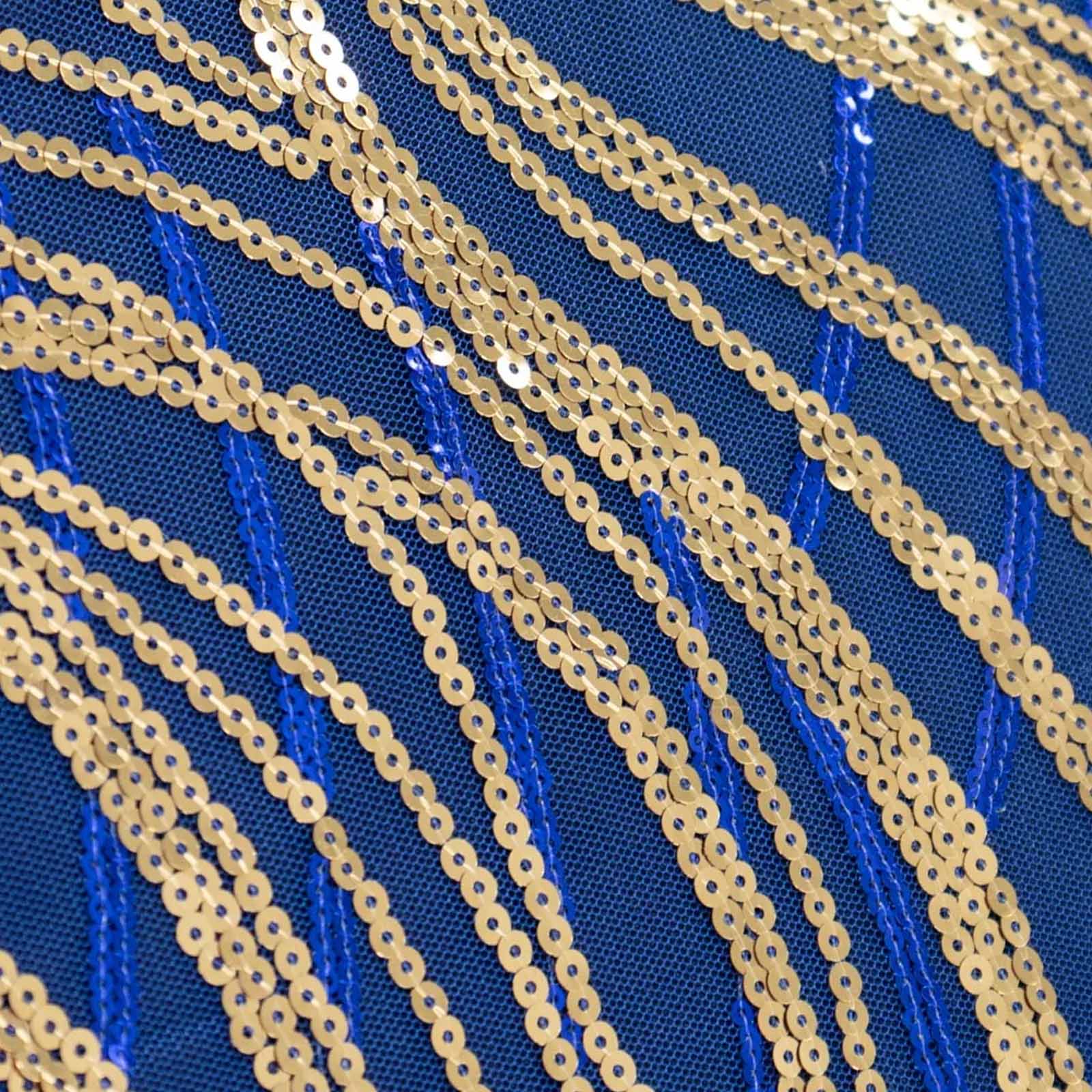 Sequin Mesh 20"x20" Napkin Royal Blue Gold - Wave Embroidered Reusable Napkin
