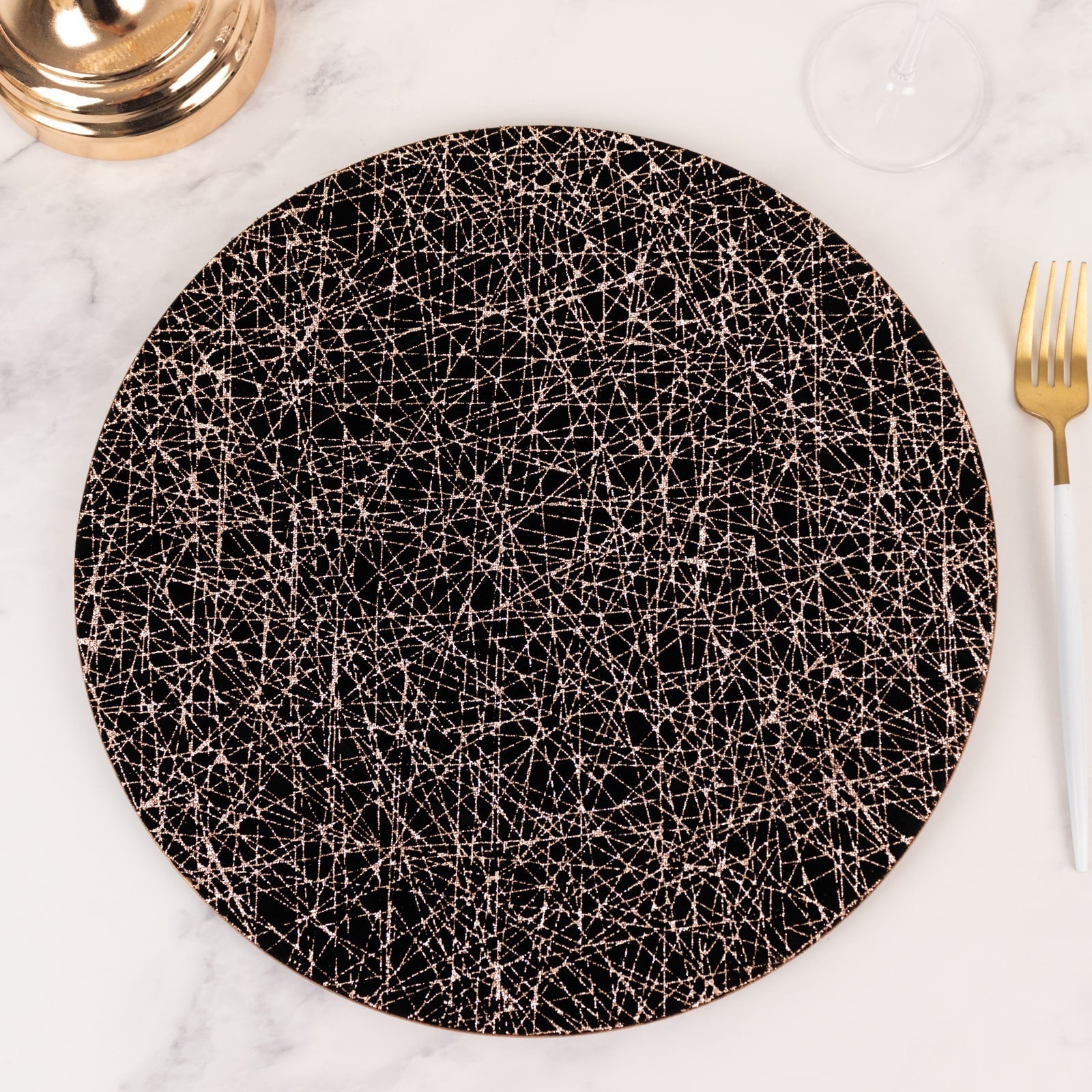 6-Pack Acrylic Round Charger Plates 13" in Black with Gold Glitter Abstract Lines Pattern, Decorative Dinner Party Charger Tableware
