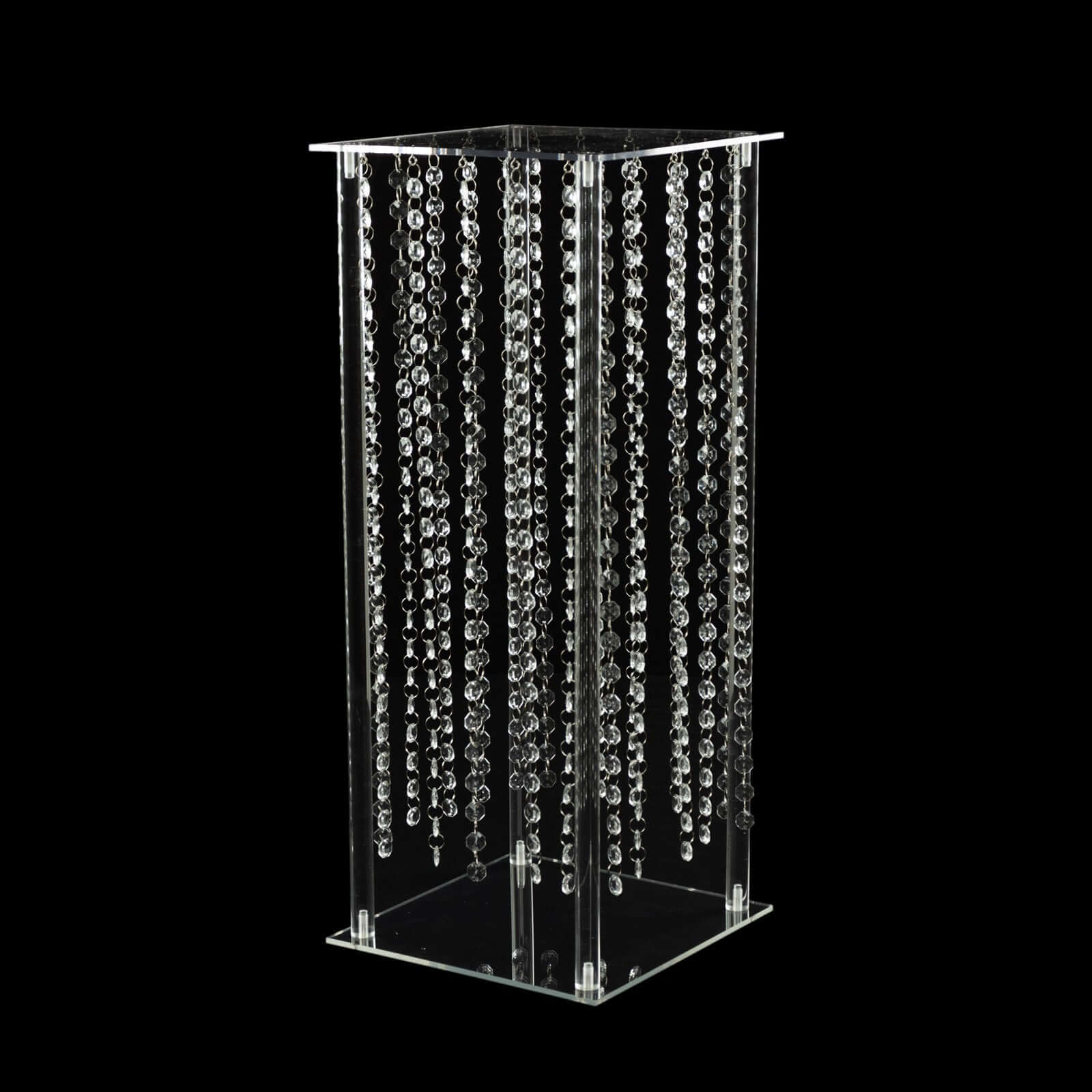 Acrylic Flower Pedestal Vase Pillar Stand with Crystal Beads Clear - Durable Wedding Table Centerpiece 24"