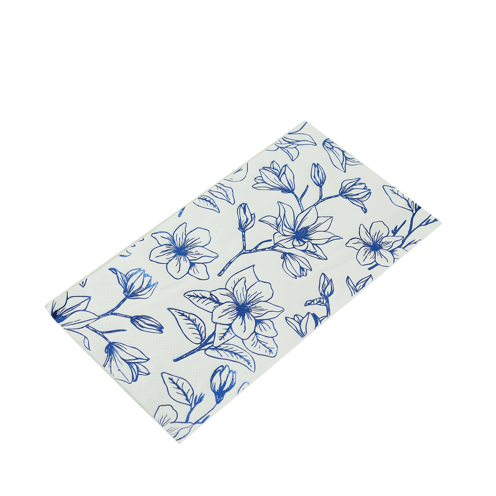 50-Pack Paper Dinner Napkins White with Blue Magnolia Flowers Print 2-Ply - Disposable Soft Napkins for Parties
