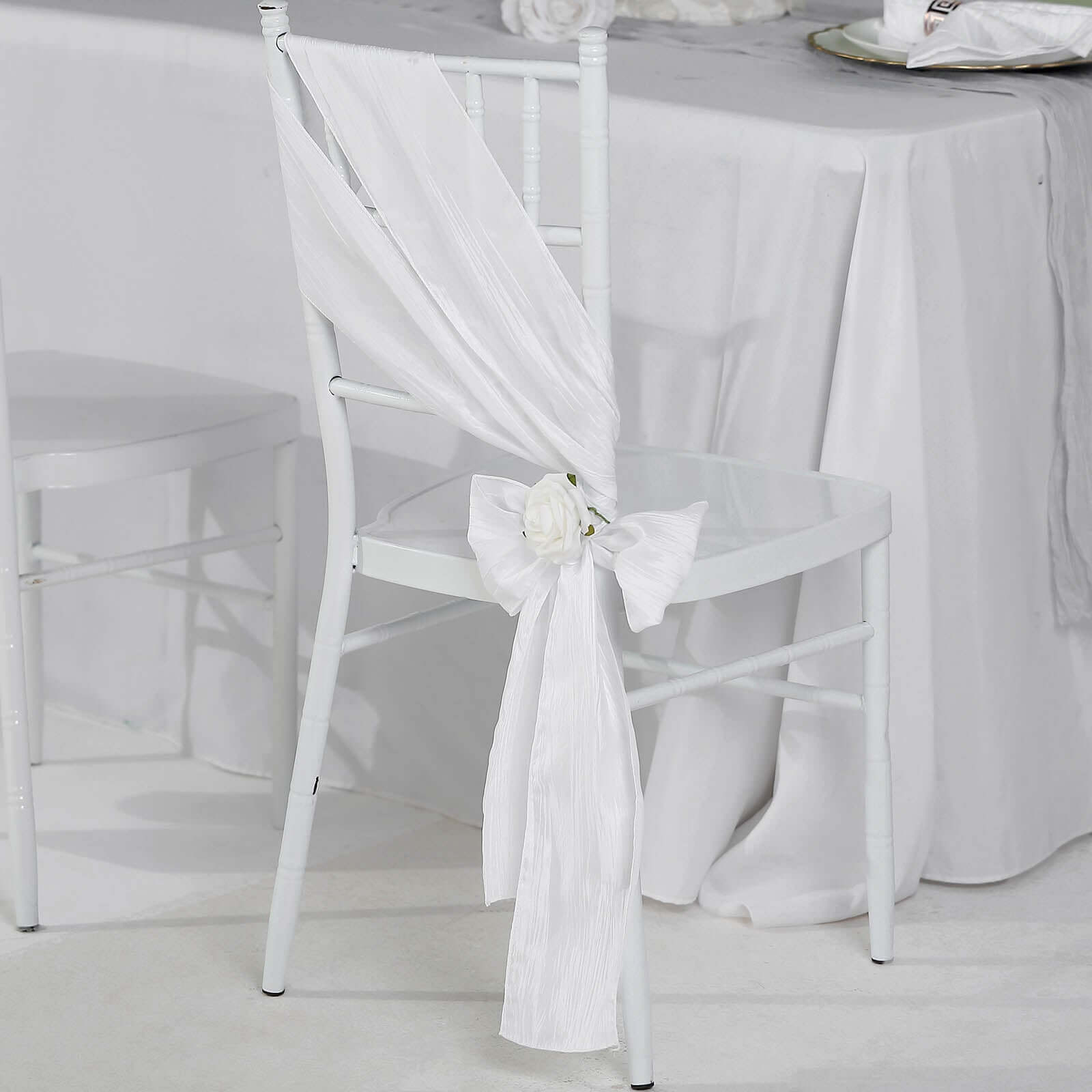 5 Pack Taffeta 6"x106" Chair Sashes White Accordion Crinkle Texture - Stylish Decor for Weddings & Gatherings