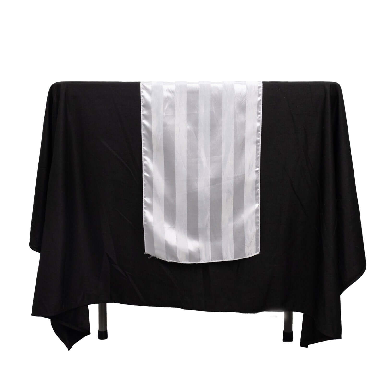 Satin 12"x108" Table Runner White - Stripe Classic Wedding & Event Table Decor