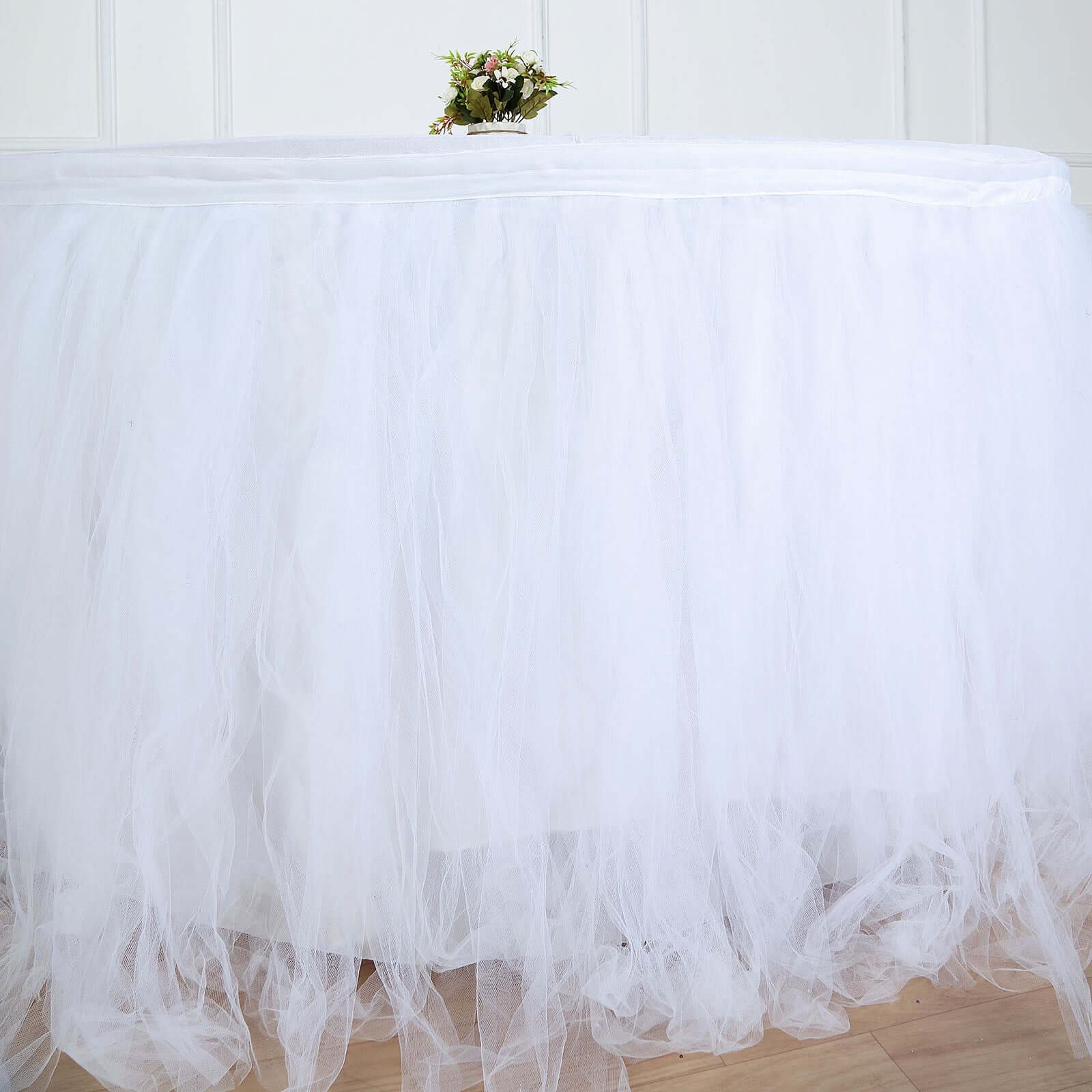 Tulle 17ft Table Skirt White - 4 Layer Pleated Tutu Chic & Soft Event Table Cover