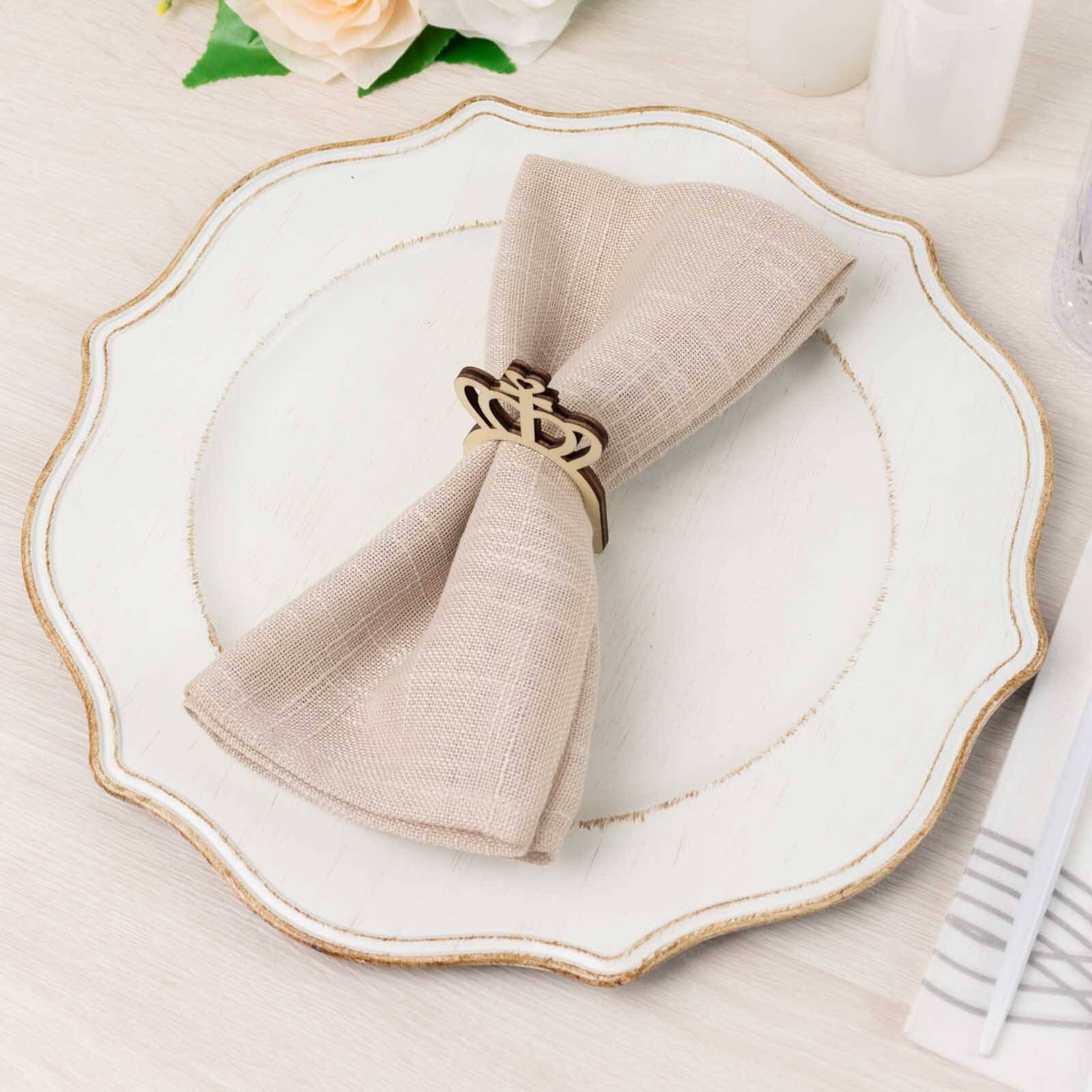 10 Pack Natural Wooden Princess Crown Farmhouse Napkin Holders, 3" Boho Rustic Napkin Rings