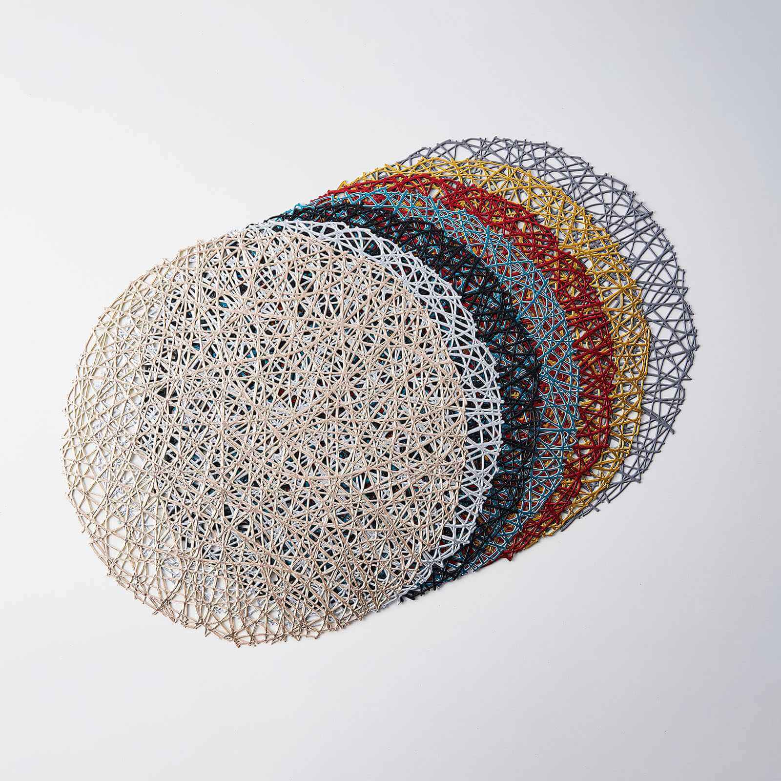 6-Pack Vinyl Placemats Silver Woven Design - Durable Non-Slip Round Table Mats for Dining 15"