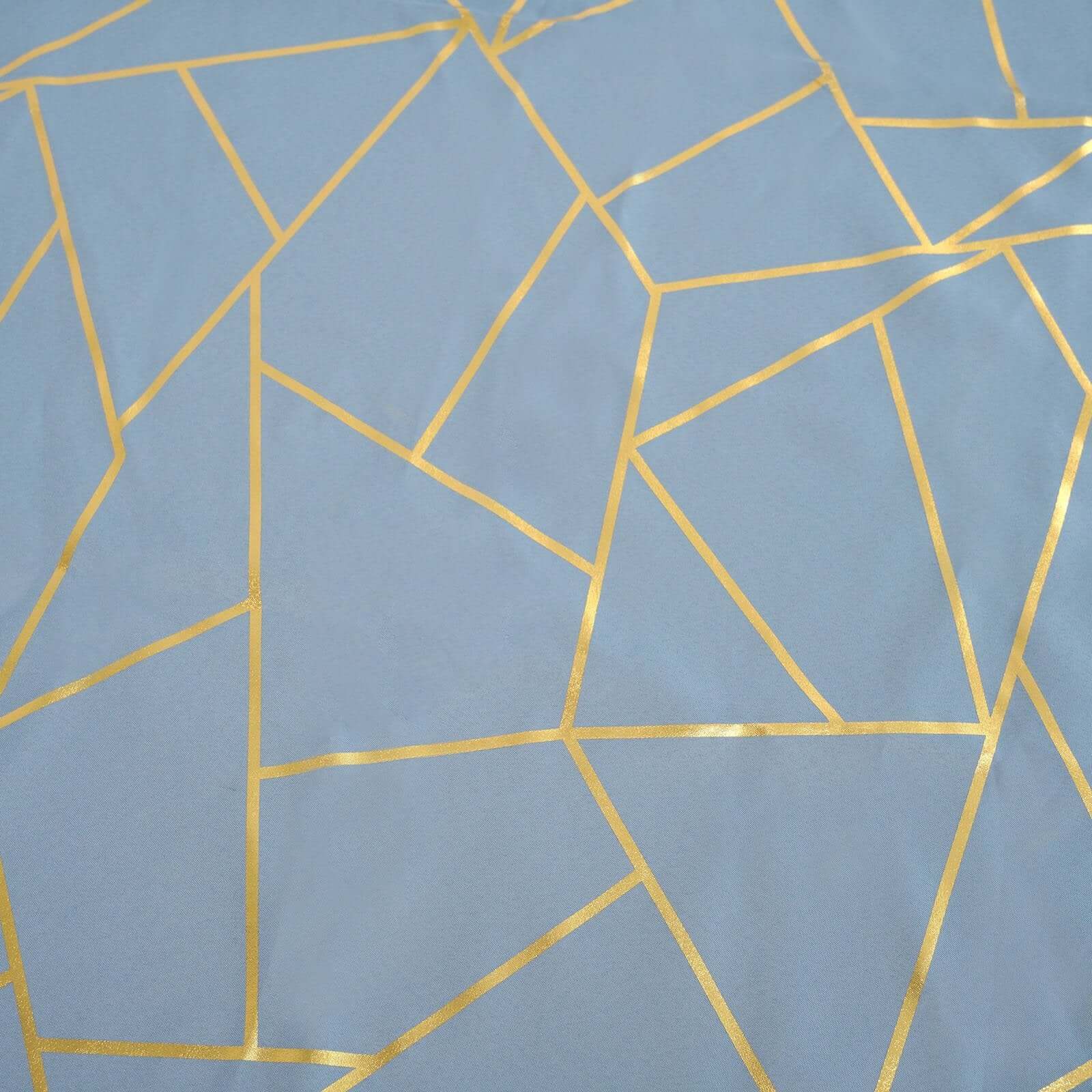 Polyester 120" Round Tablecloth Dusty Blue with Gold Foil Geometric Pattern Wrinkle-Resistant Seamless Table Cover