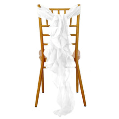 Chiffon Chair Sash with Curly Design White - Stylish Event Decor for Weddings & Gatherings