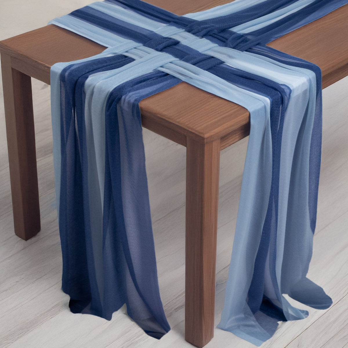 20-Pack 9ft Sheer Table Runners – Navy Blue/Dusty Blue Shimmer Sheer Drapes, Wrinkle-Free