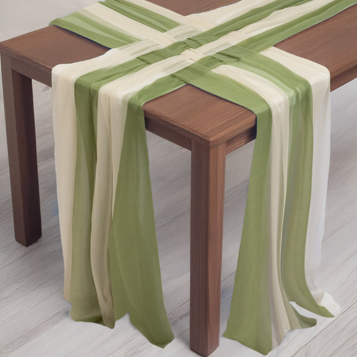 20-Pack 9ft Sheer Table Runners – Dusty Sage Green/Beige Shimmer Sheer Drapes, Wrinkle-Free