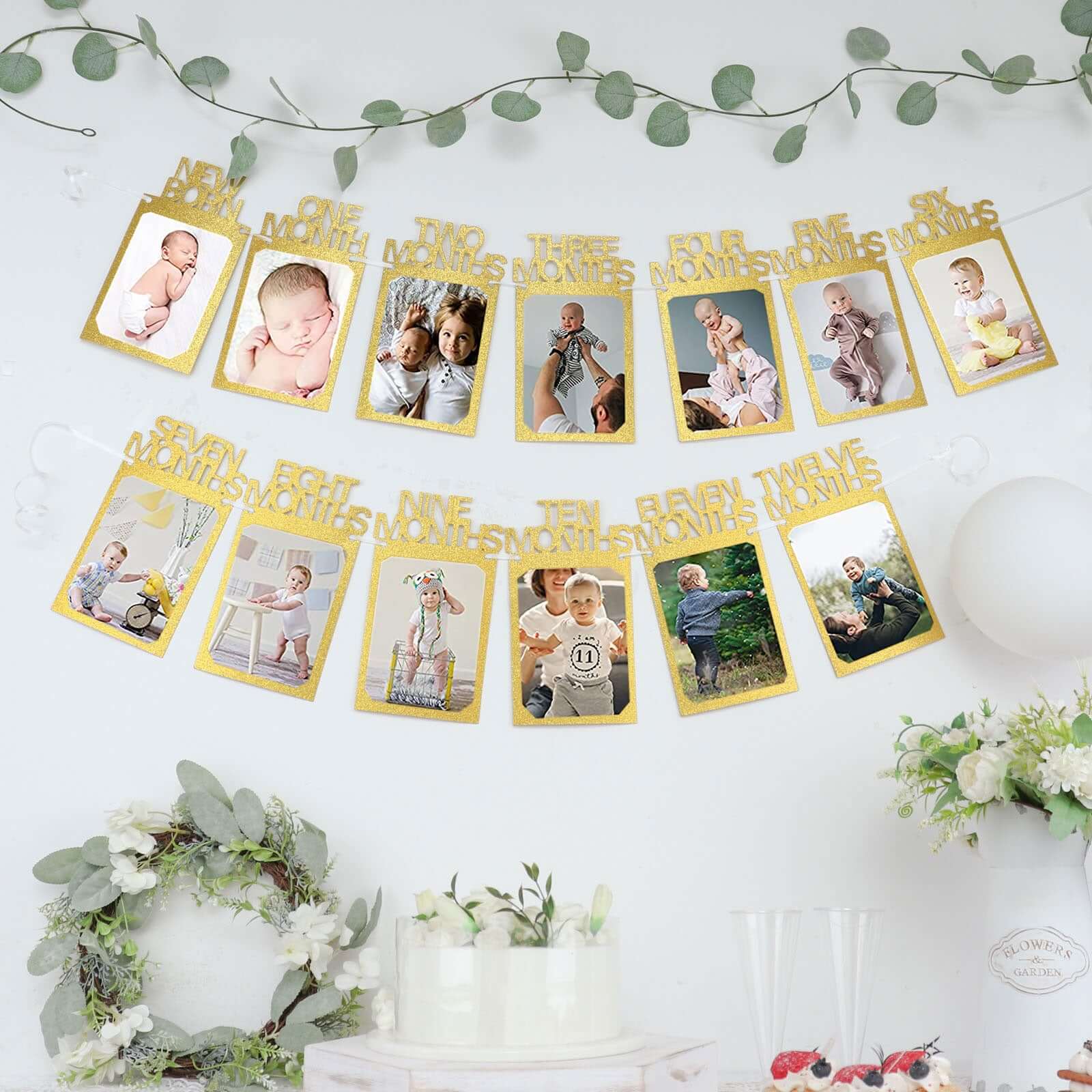 12 Month Milestone 1st Birthday Party Photo Backdrop Hanging Banner, Baby Photo Garland Banner - 5.5ft