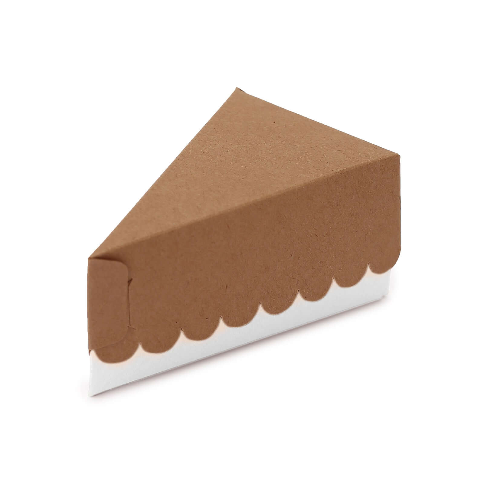 10-Pack Cardstock Triangle Cake Slice Boxes Natural with Scalloped Top - Decorative Takeaway Dessert Containers for Pie Snacks & Party Favors 5"x3"