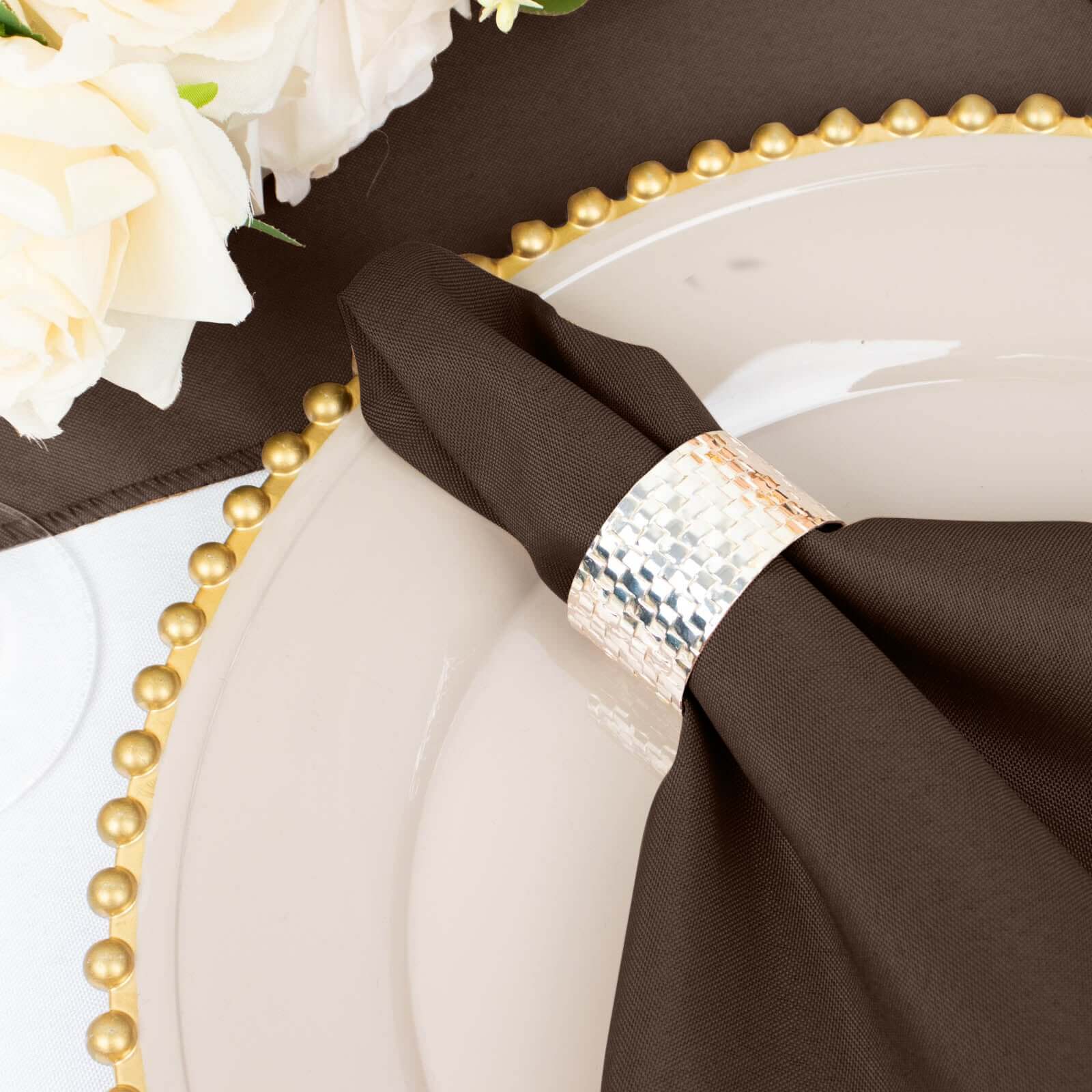 5 Pack Polyester 20"x20" Napkins Chocolate - Wrinkle Resistant & Easy Care Cloth Napkins