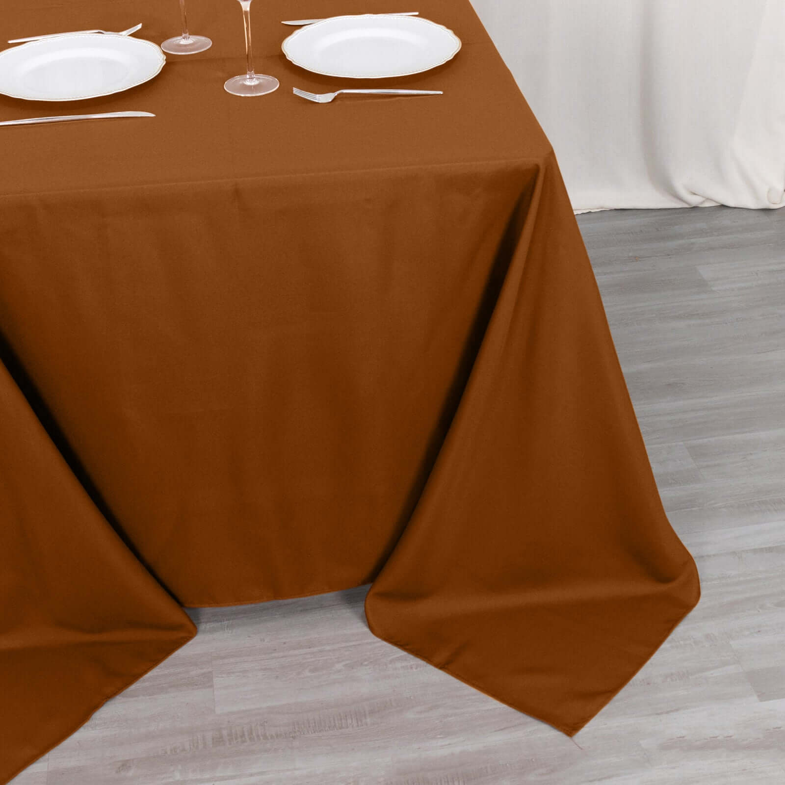 Polyester 90"x90" Table Overlay Square Tablecloth Cinnamon Brown - Wrinkle-Resistant & Durable Table Cover