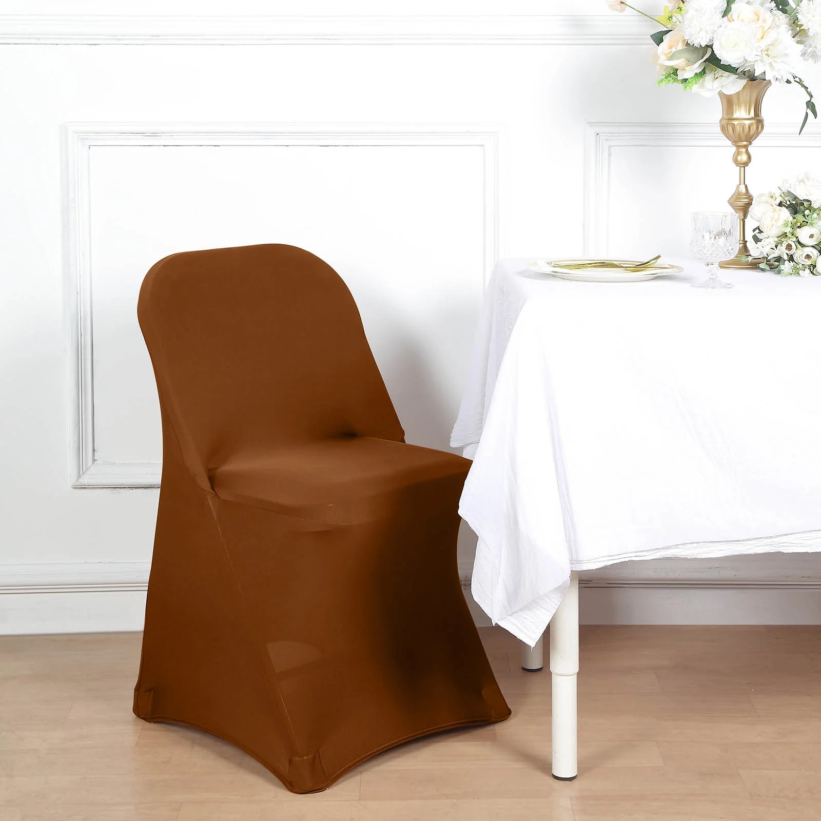 10 Pack Stretch Spandex Chair Covers Cinnamon Brown for Folding Chairs - Durable 160GSM Fitted Slipcovers