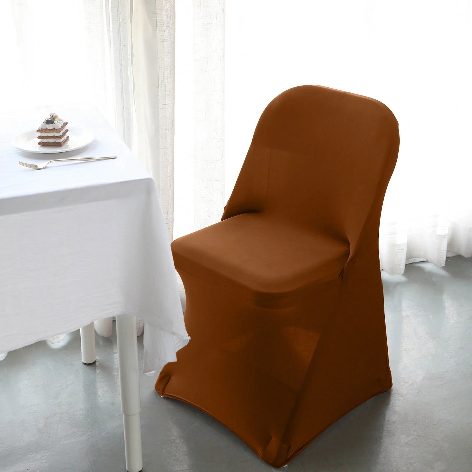 10 Pack Stretch Spandex Chair Covers Cinnamon Brown for Folding Chairs - Durable 160GSM Fitted Slipcovers