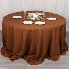 Polyester 132" Round Tablecloth Cinnamon Brown - Seamless Chic Table Cover