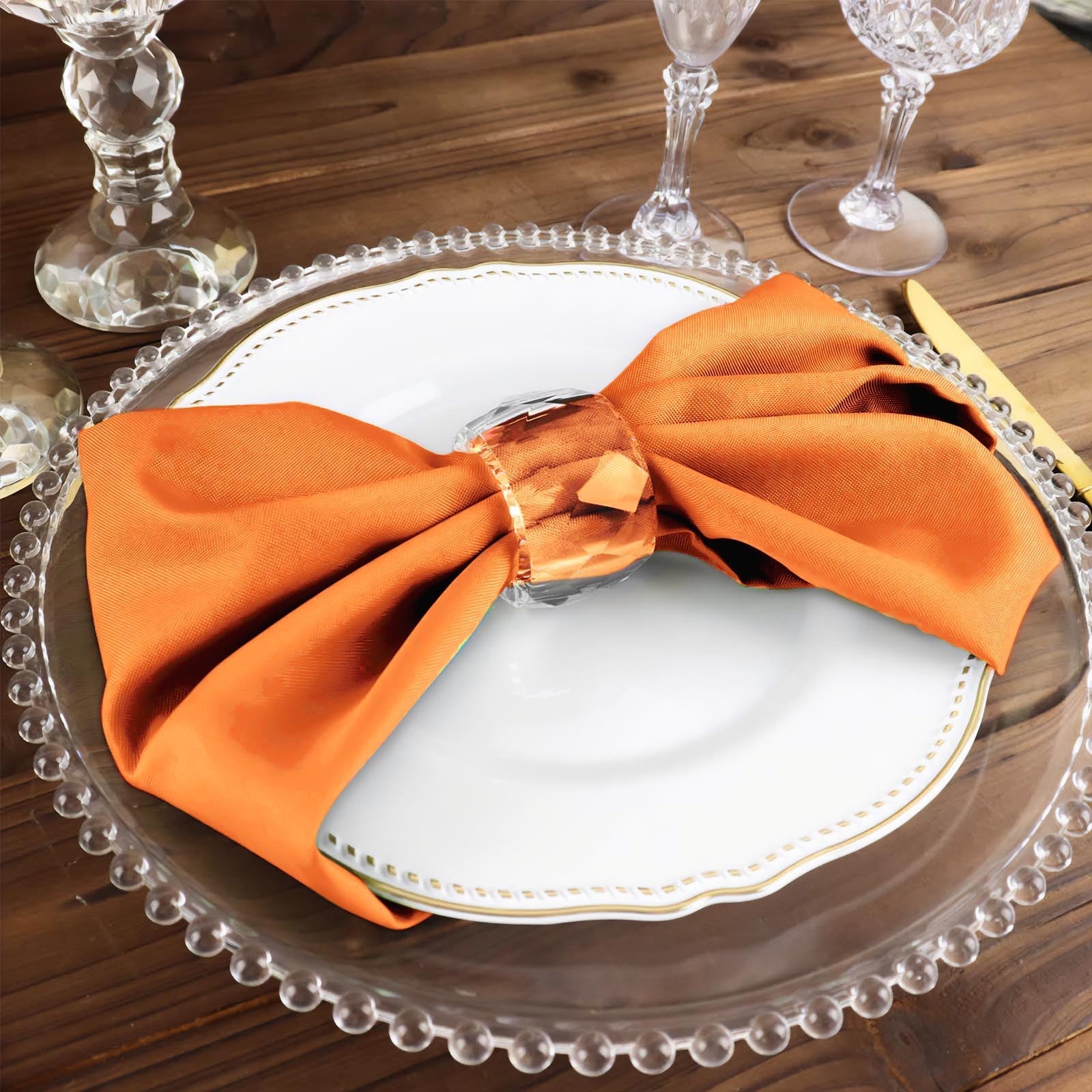 5 Pack Polyester 17"x17" Napkins Orange - Durable & Wrinkle Resistant Dinner Napkins